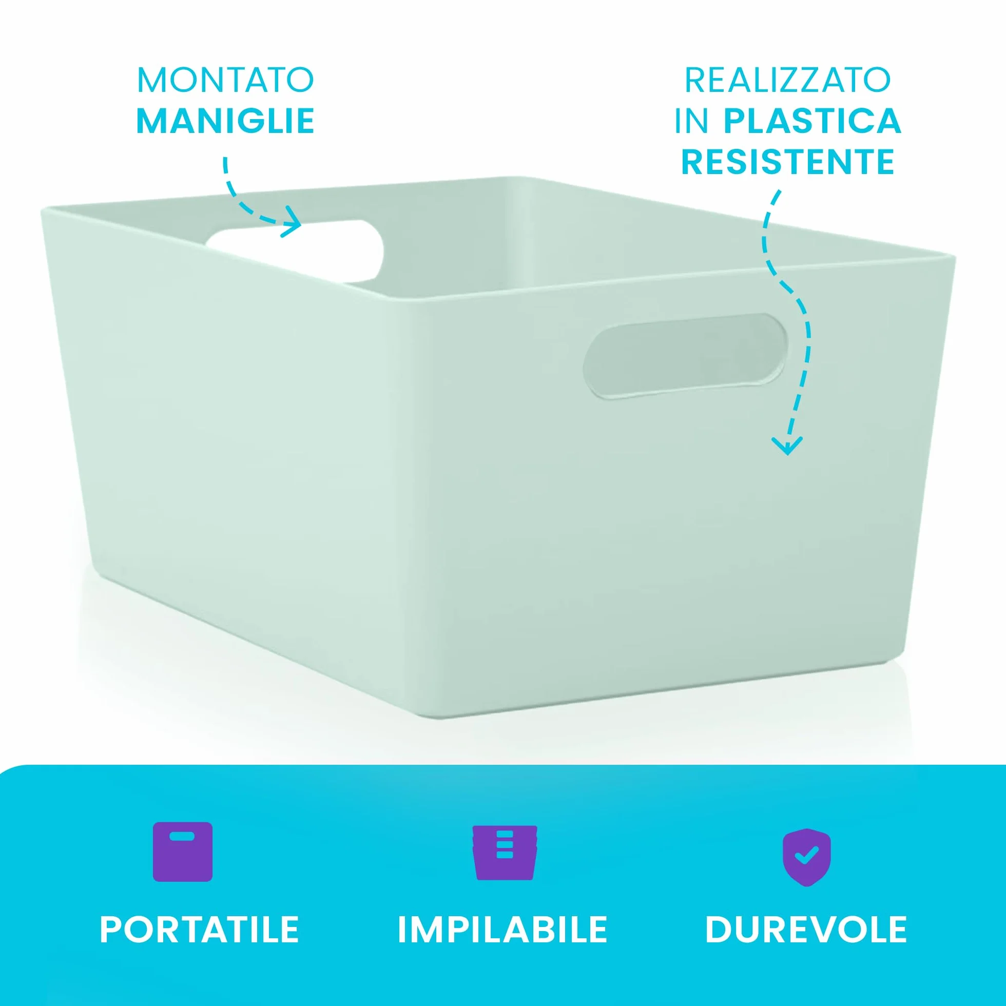 NIFTII 5 Pezzi Cestini Portaoggetti in Plastica con Manici 3,9 L Salvia Organizer per Armadio