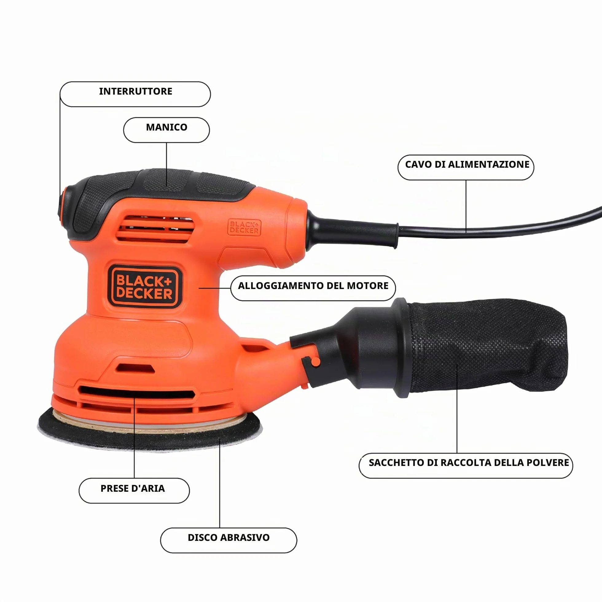 BLACK+DECKER Levigatrice roto orbitale 230W BEW210-QS con sacchetto raccoglipolvere