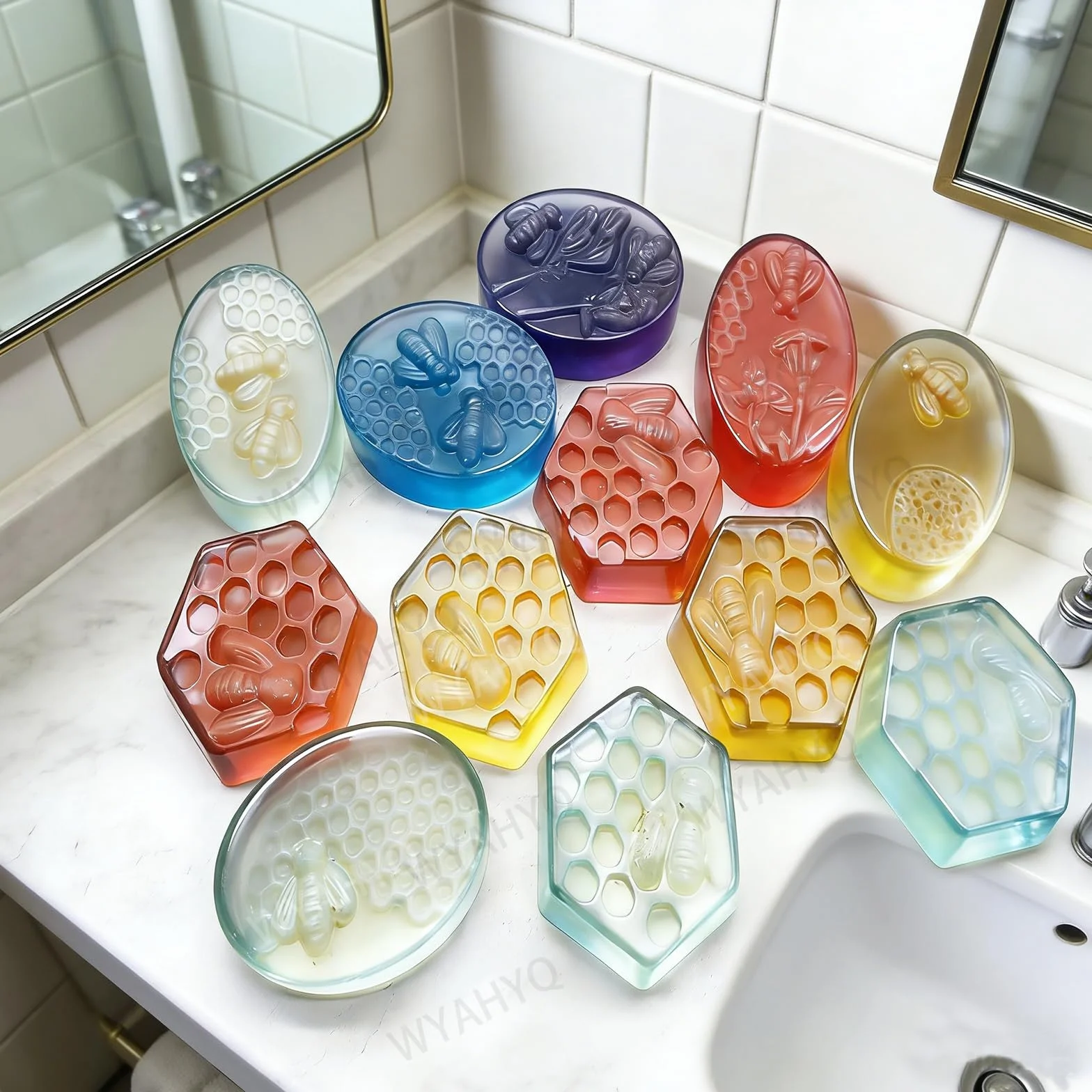 2Pezzi Stampo in silicone per sapone Stampi per sapone a forma di nido d'ape Losanga ovale da 6 pezzi