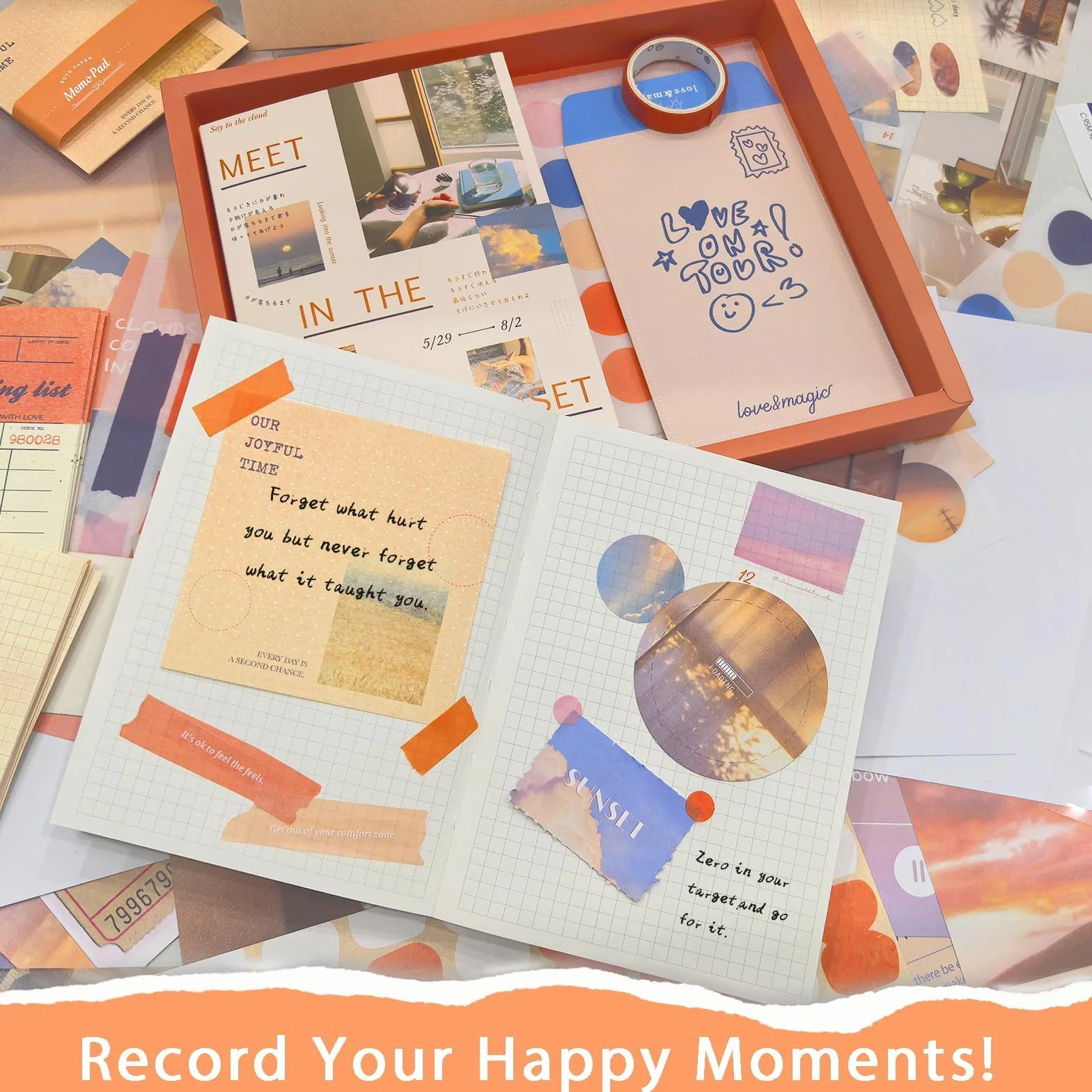 ROEOWENE 410 PCS Scrapbooking Kit Aesthetic Scrapbooking Accessori DIY Scrapbook Adesivi Vintage Stickers Journal Junk Journaling Kit Regalo per Donne Adolescenti Compleanno Natale-Arancione