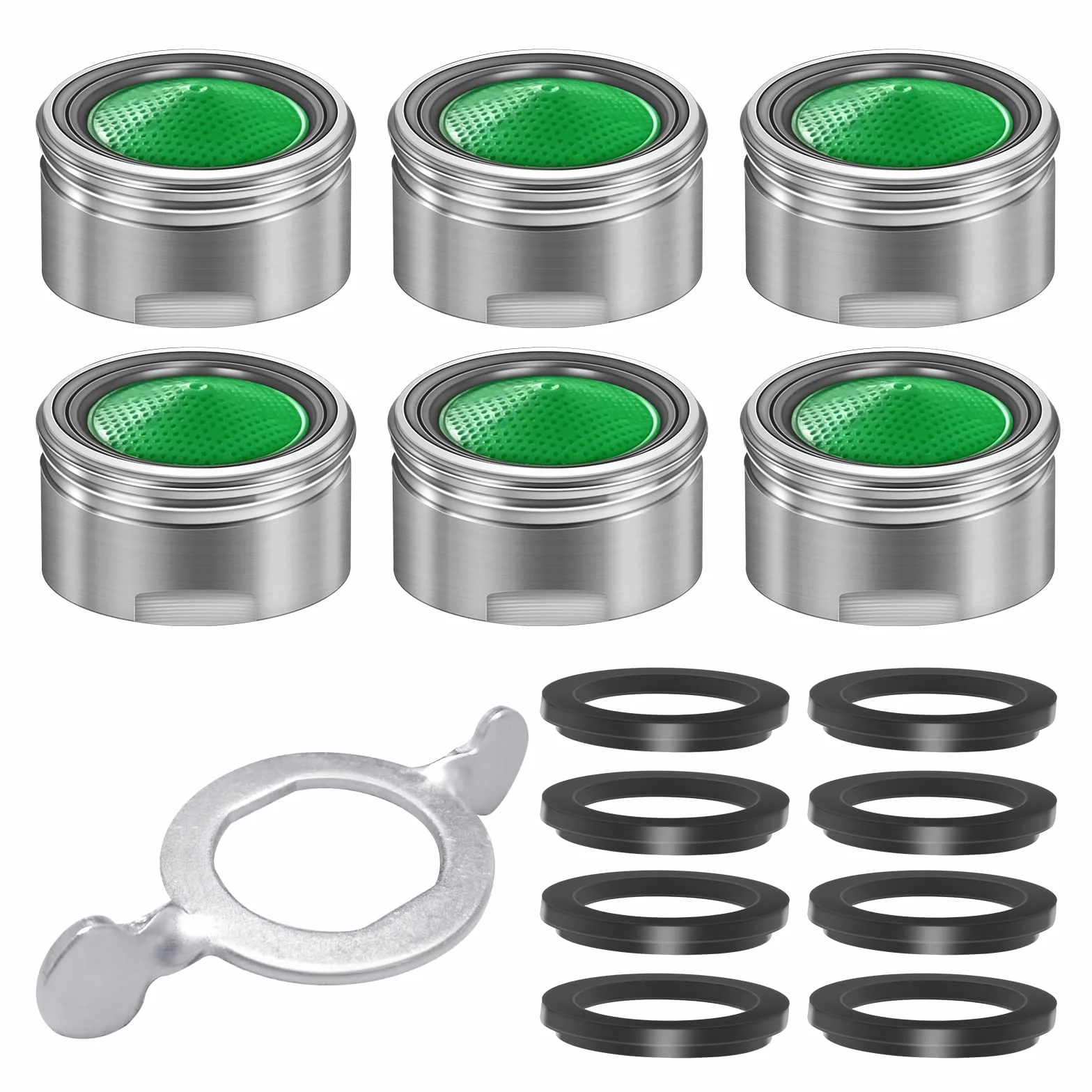 QEIHITYO Aeratore Rubinetto,6 Pcs Filtri Rubinetti Lavandino M24 di Alta Qualità in Ottone Placcato in Cromo,Risparmio Idrico Antispruzzo Filtro Rubinetto con 8 Guarnizioni e 1 Chiave Cromata