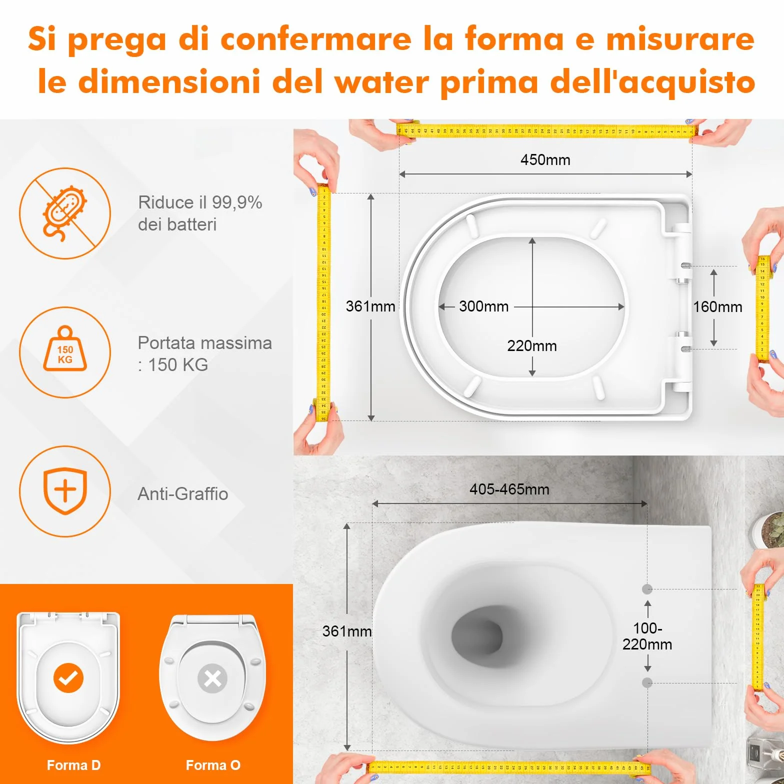 Ibergrif M41001 Sedile WC, Copriwater Universali D Forma, Tavoletta WC con Chiusura Ammortizzata Soft-Close, Sgancio Rapido, Plastica Antibatterico Facile da Pulire, Bianco