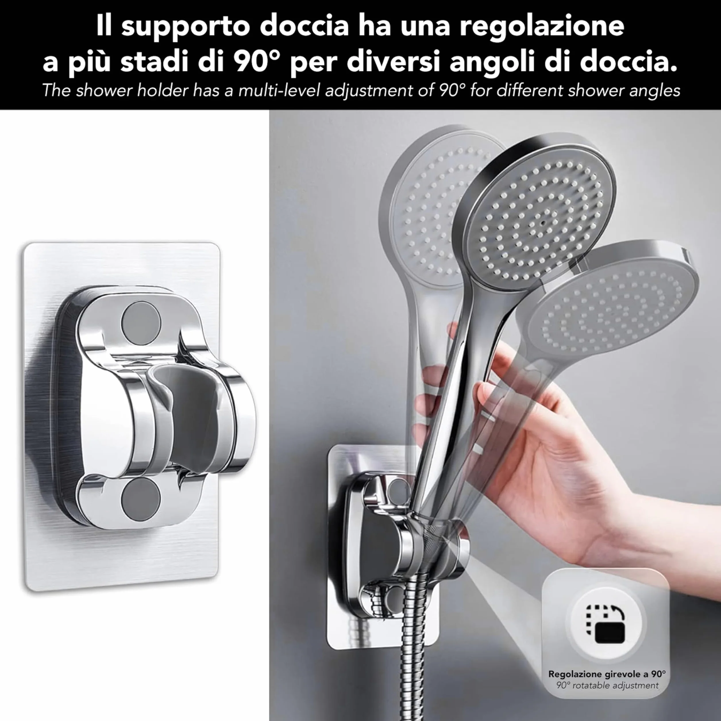 IPEA Supporto per Doccia Adesivo Universale Cromato Regolabile Impermeabile per Bagno