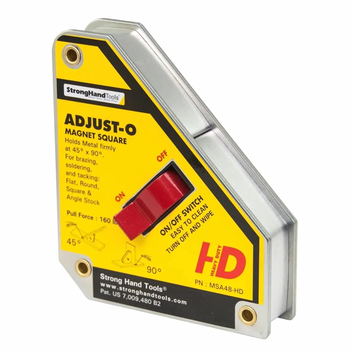Utensili manuali forti - Str-7089, Heavy Duty, Adjust-O magnete quadrato, interruttori on/off, forza di trazione: 72,6 kg, 6 "x 5-1/8" x 1-3/8", MSA48-HD