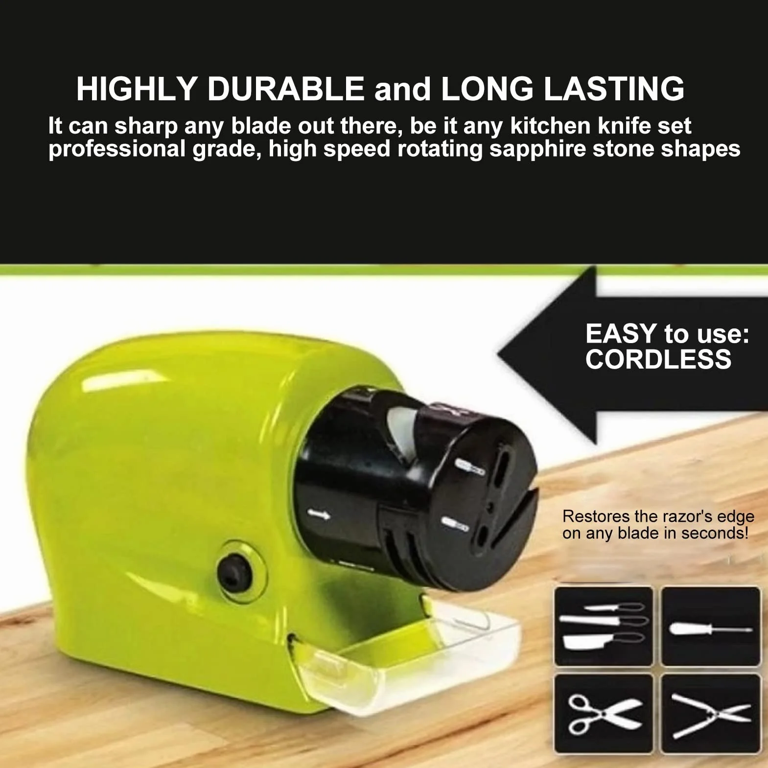 Electric Knife Sharpener, Automatic Knife Sharpening Machine for Kitchen Use, Swifty Sharp Black Quick Sharpening Tool No Battery Required
