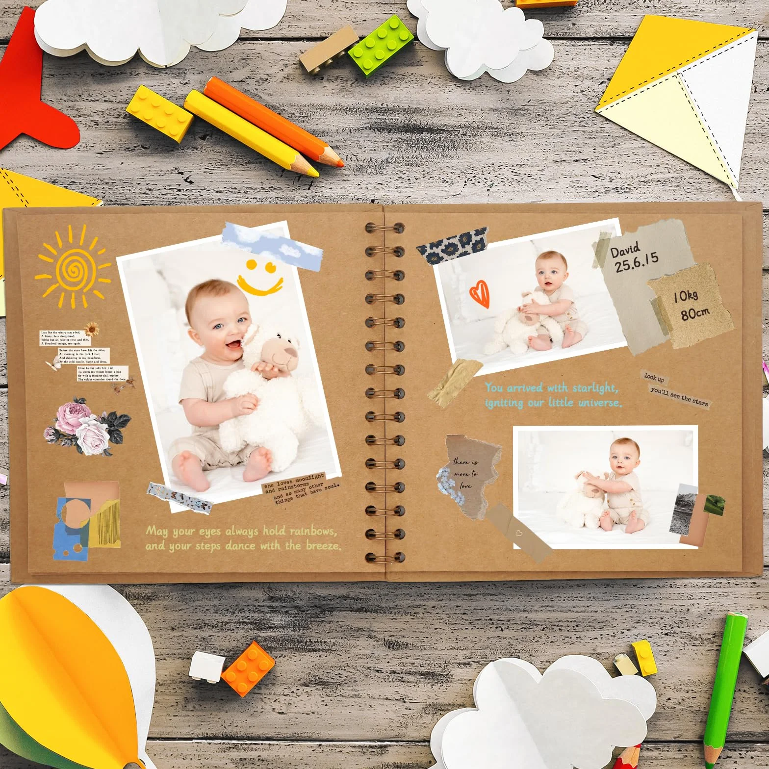 Vienrose DIY Scrapbook Album 20,5x20,5 cm Copertina Rigida Carta Kraft Scrap Book Album Fotografico con 20 Fogli (40 Pagine) Bianche per Matrimonio Baby Shower Famiglia Anniversario, Colore Kraft