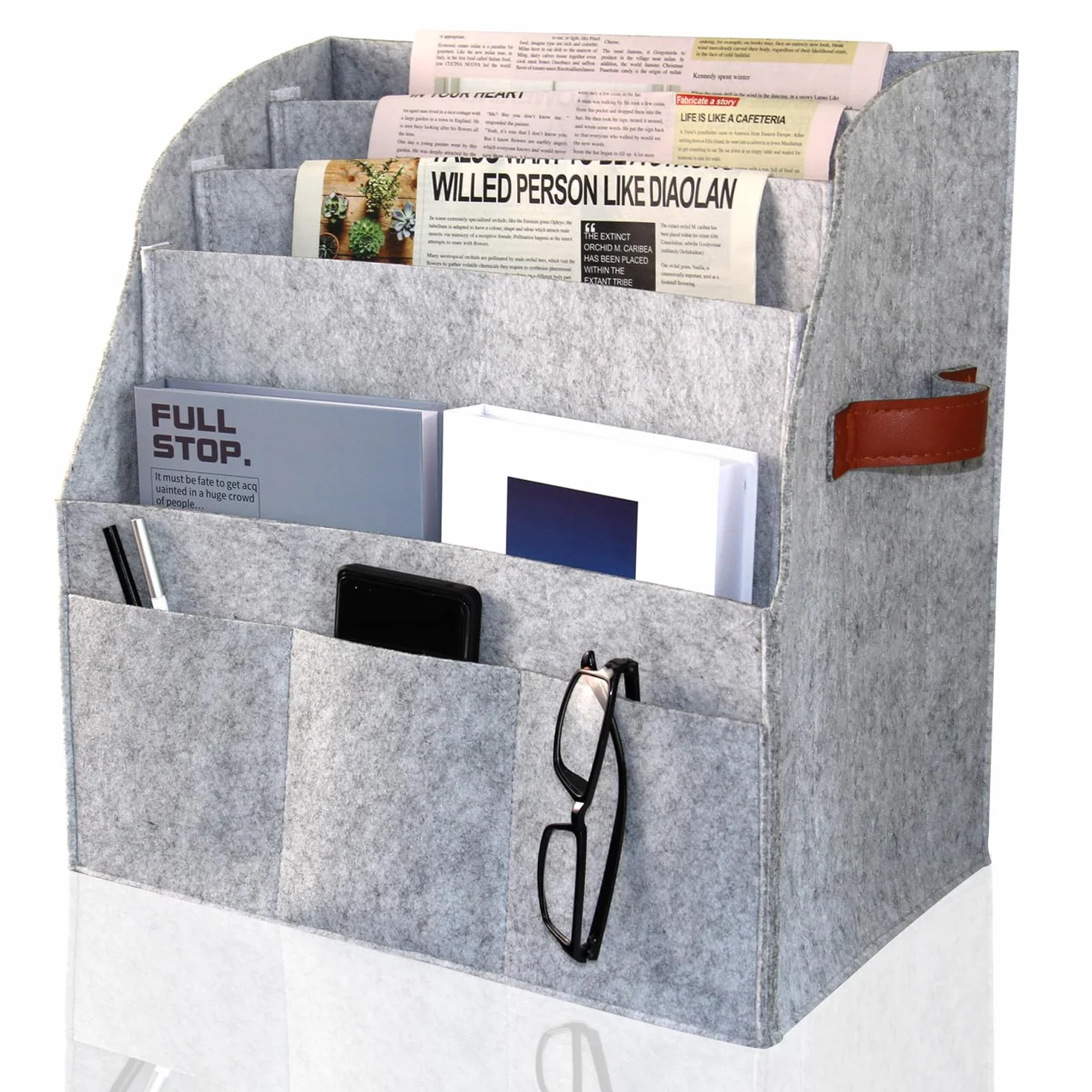 Organizer Cassetti, Portariviste Pieghevole in Feltro con Divisore a 4 Strati Rimovibile, 3 Tasche Esterne, 40x40x25cm - Moderno per Casa e Ufficio (Grigio)
