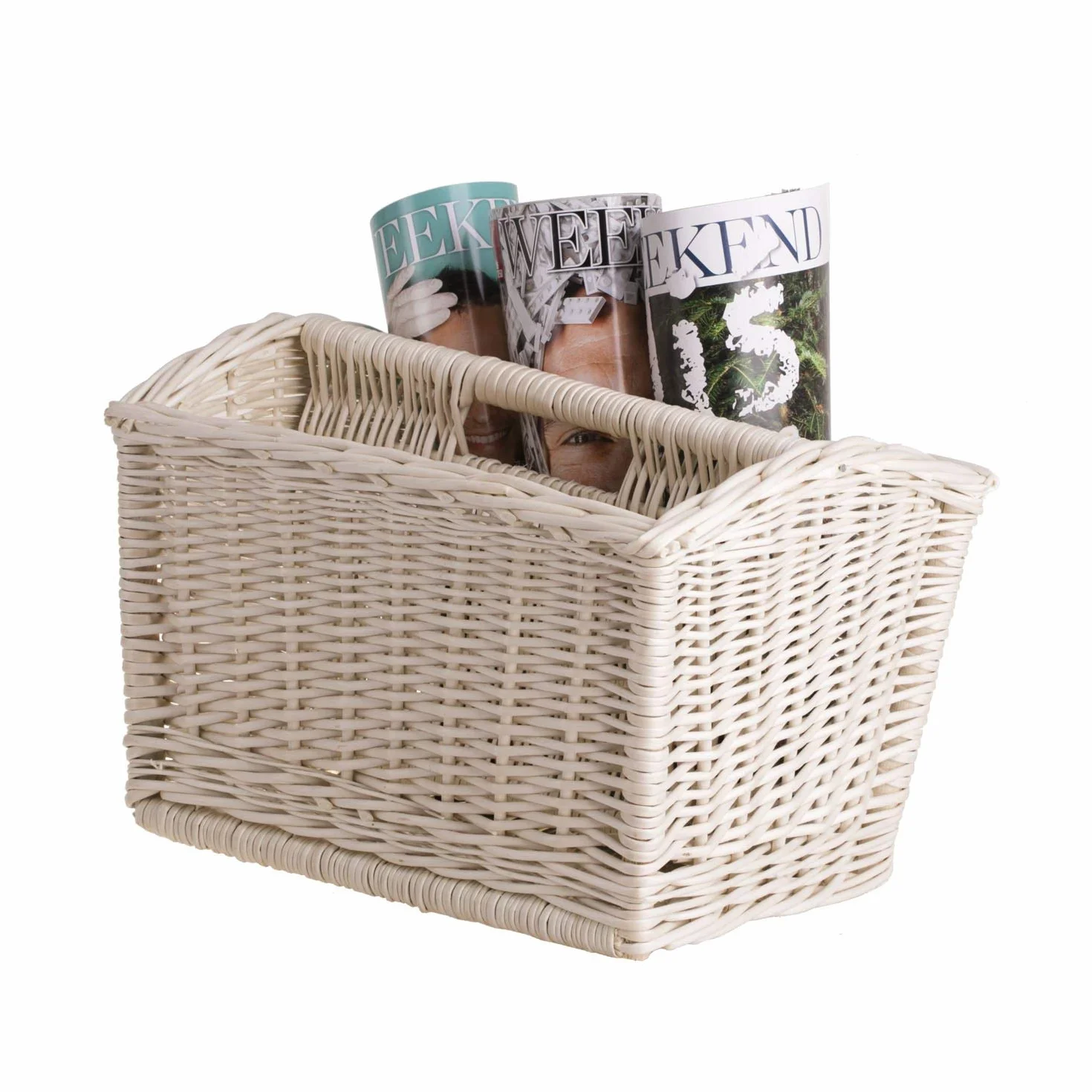 e-wicker24 Giornale Cesto con Maniglia, Portariviste in Beige, Portariviste in Vimini, Cestino per giornali, Giornale Cesto in Vimini