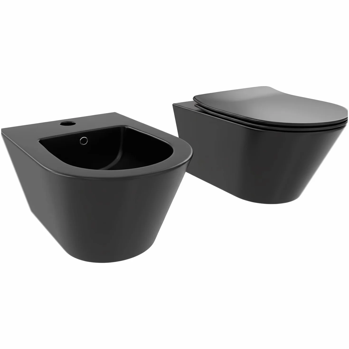 Bricozone Coppia Di Sanitari Sospesi In Ceramica Set Wc E Bidet Da Parete Design Moderno Con Copri Wc Soft Close E Finitura Opaca Ideali Per Bagno Contemporaneo Facili Da Pulire (Nero opaco)