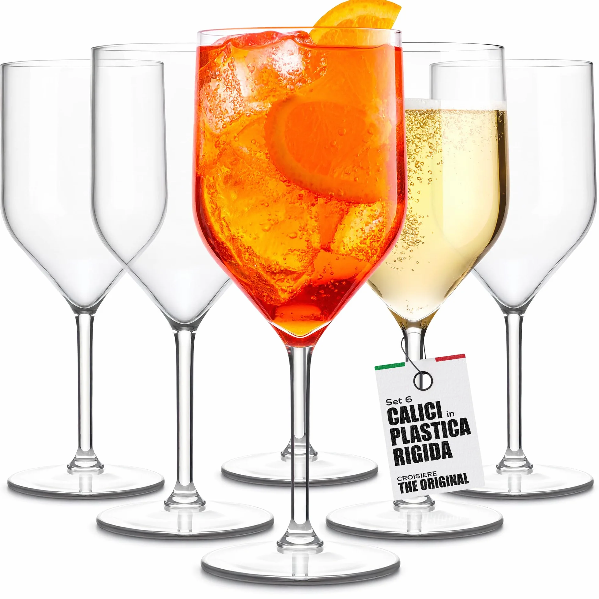TUNDRA Set 6 Calici Plastica CROISIERE 25cl INFRANGIBILI SAN Plastica Rigida Riutilizzabili Lavabili lavastoviglie VINO ACQUA COCKTAIL Flute CHAMPAGNE Trasparente