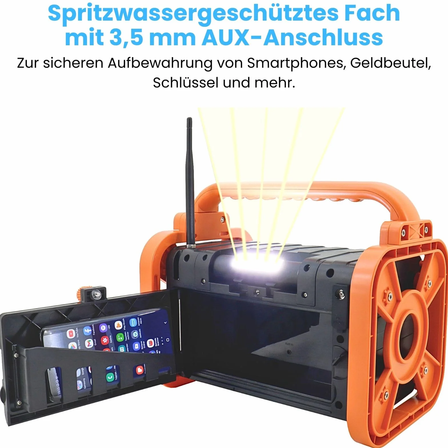 Soundmaster Radio DAB80SW da cantiere con DAB+ FM Bluetooth e batteria agli ioni di litio IP44, resistente alla polvere e agli spruzzi d'acqua, Nero