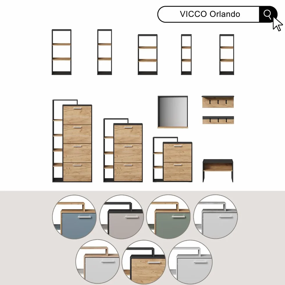 Vicco Scarpiera da ingresso Orlando, Quercia dorata, 24.5 x 90 cm 2 scomparti