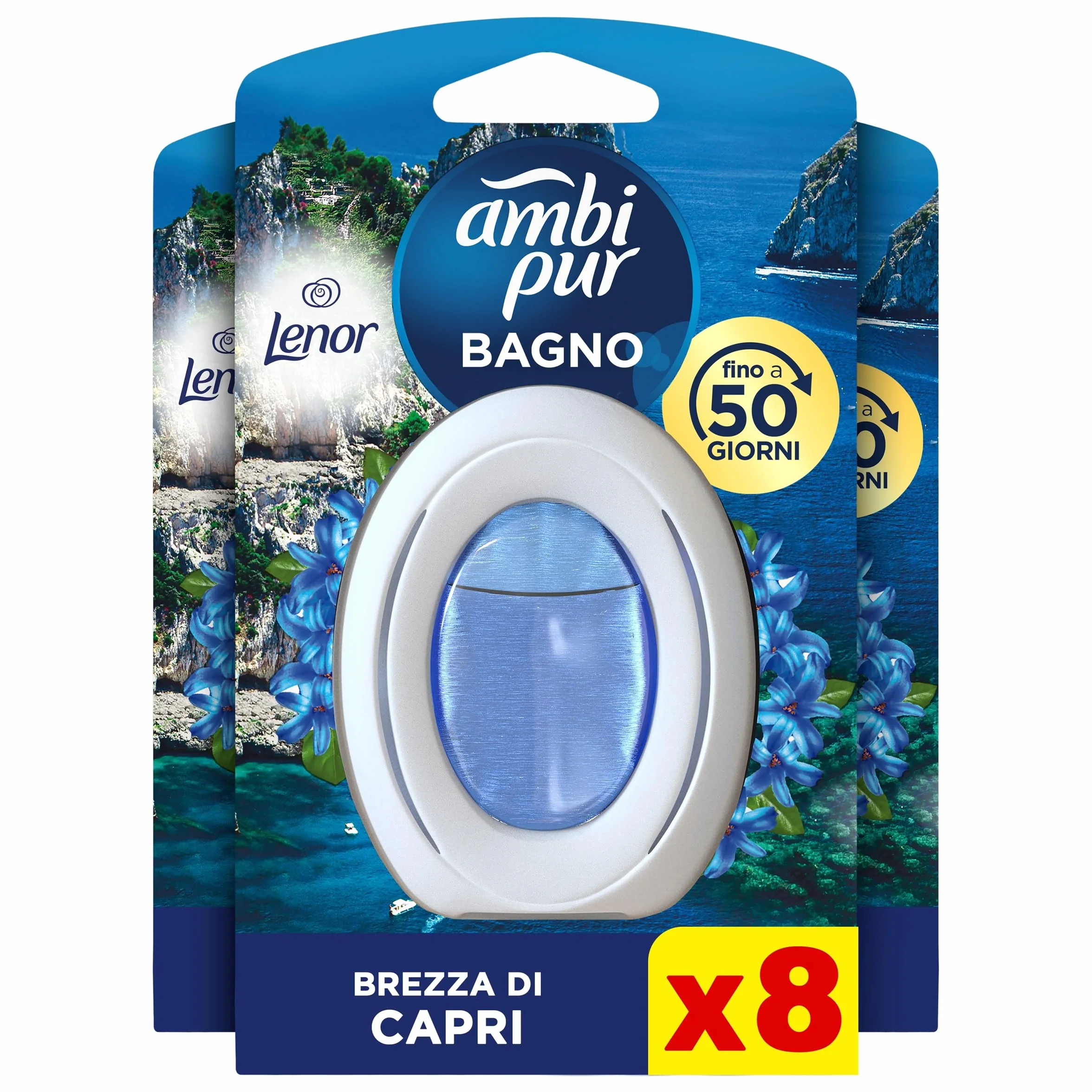 Ambi Pur Bagno Profumatore Per Ambienti, 8 Profumatori Bagno, Fragranza Brezza di Capri, Diffusore Ambiente Con Tecnologia Elimina Odori, Durata Fino a 50 Giorni Per Profumatore