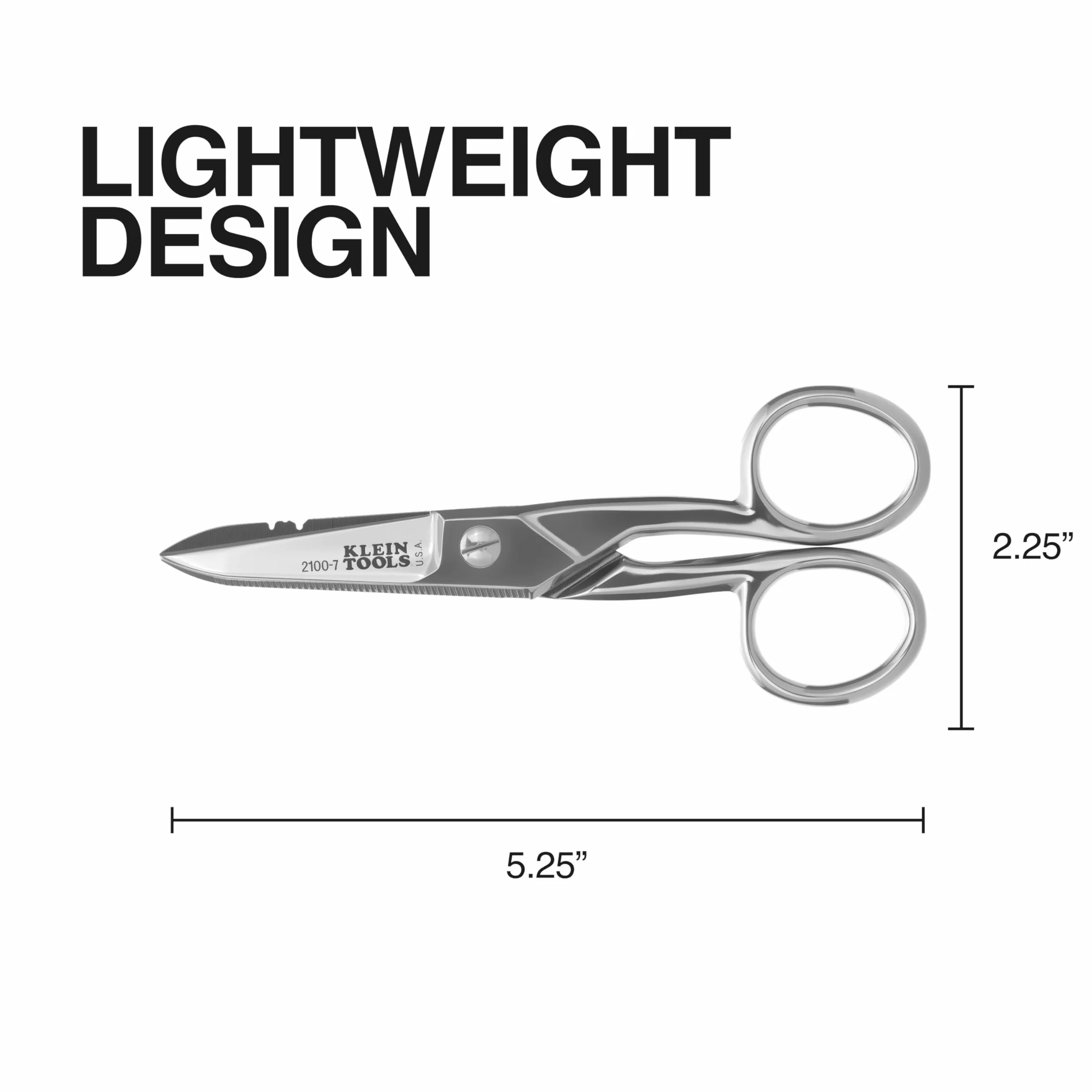 Klein Tools 2100-7 | Forbici da elettricista nichelate | Intagli 0,91 mm² e 0,26 mm² | Lama dentellata | Raschietto e lima | Acciaio resistente | 13,3 cm