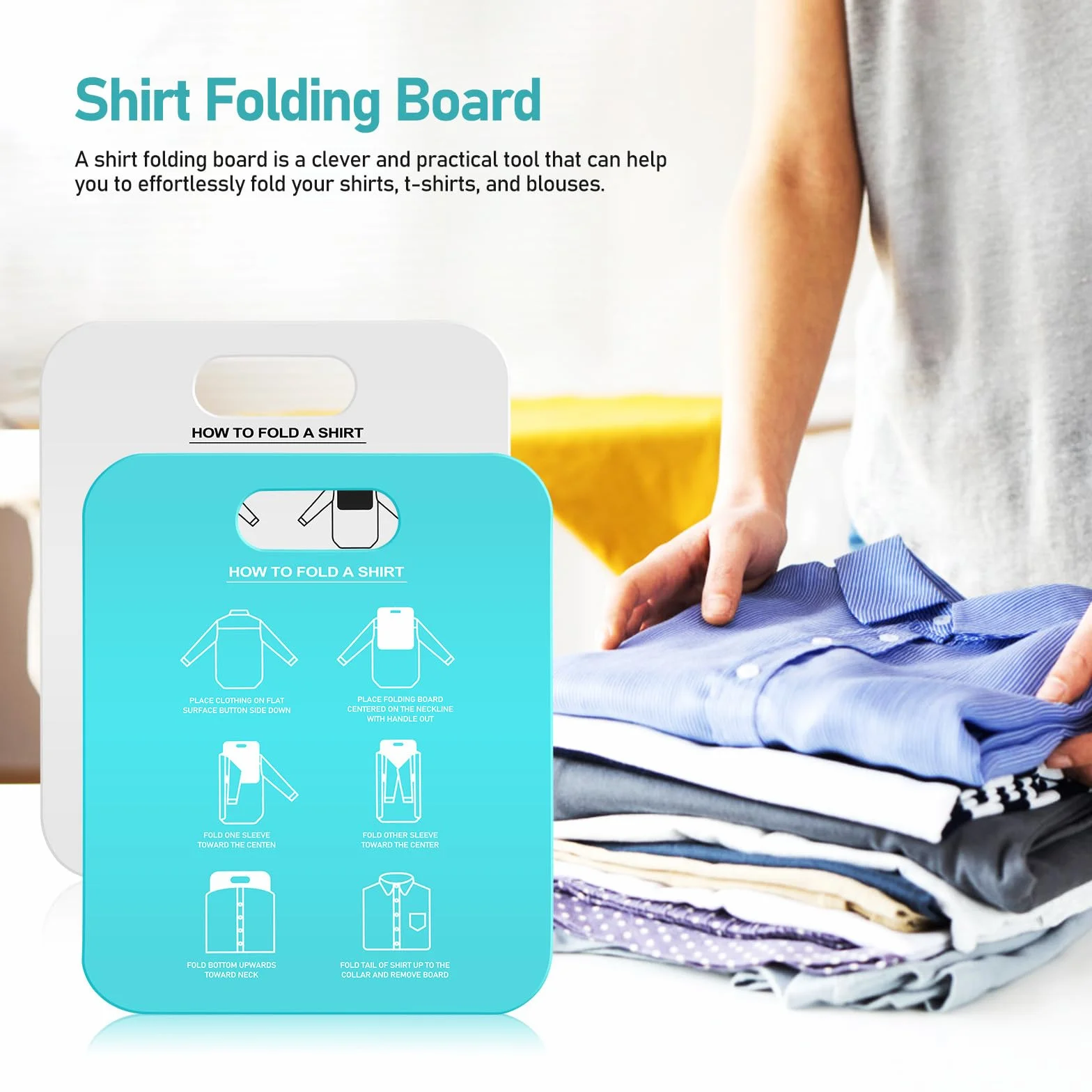 Set 2 Pezzi Tavola Pieghevole per Vestiti per Adulti, Strumento per Piegare Magliette e Camicie, Cartella per Abbigliamento Design Pratico, Uso Domestico per Armadi