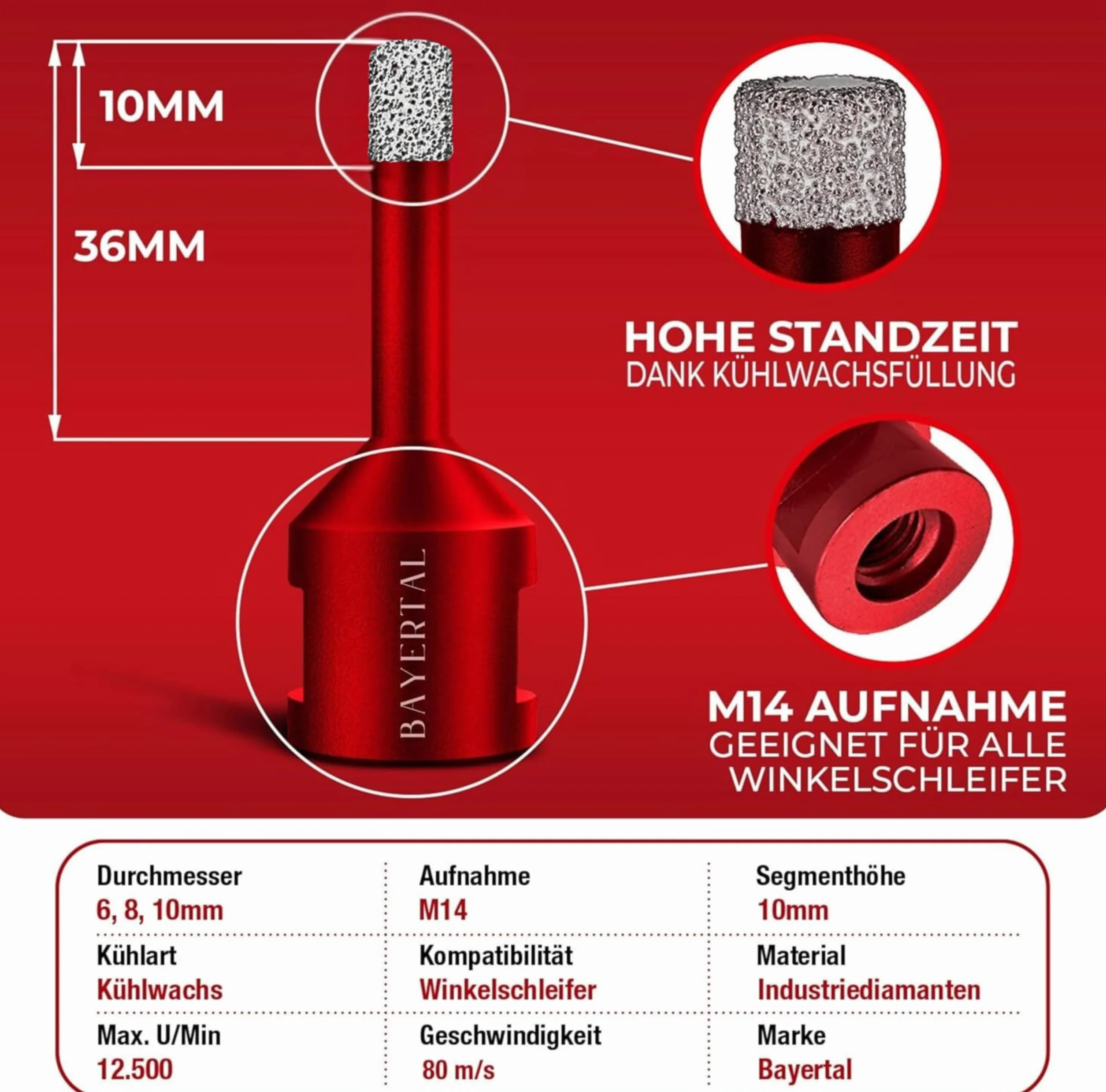 Set di punte per piastrelle 3 pezzi Ø 6, 8, 10 mm M14 Premium – Punte diamantate per piastrelle dure e gres porcellanato – Perfezione in qualità industriale per risultati professionali