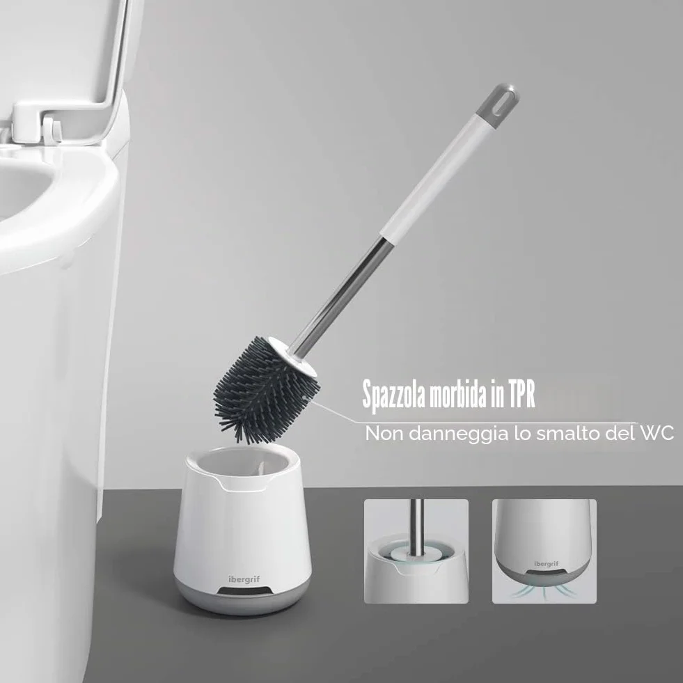 Ibergrif M34152 Spazzolone WC Scopino Bagno Supporto Silicone Morbido Bianco