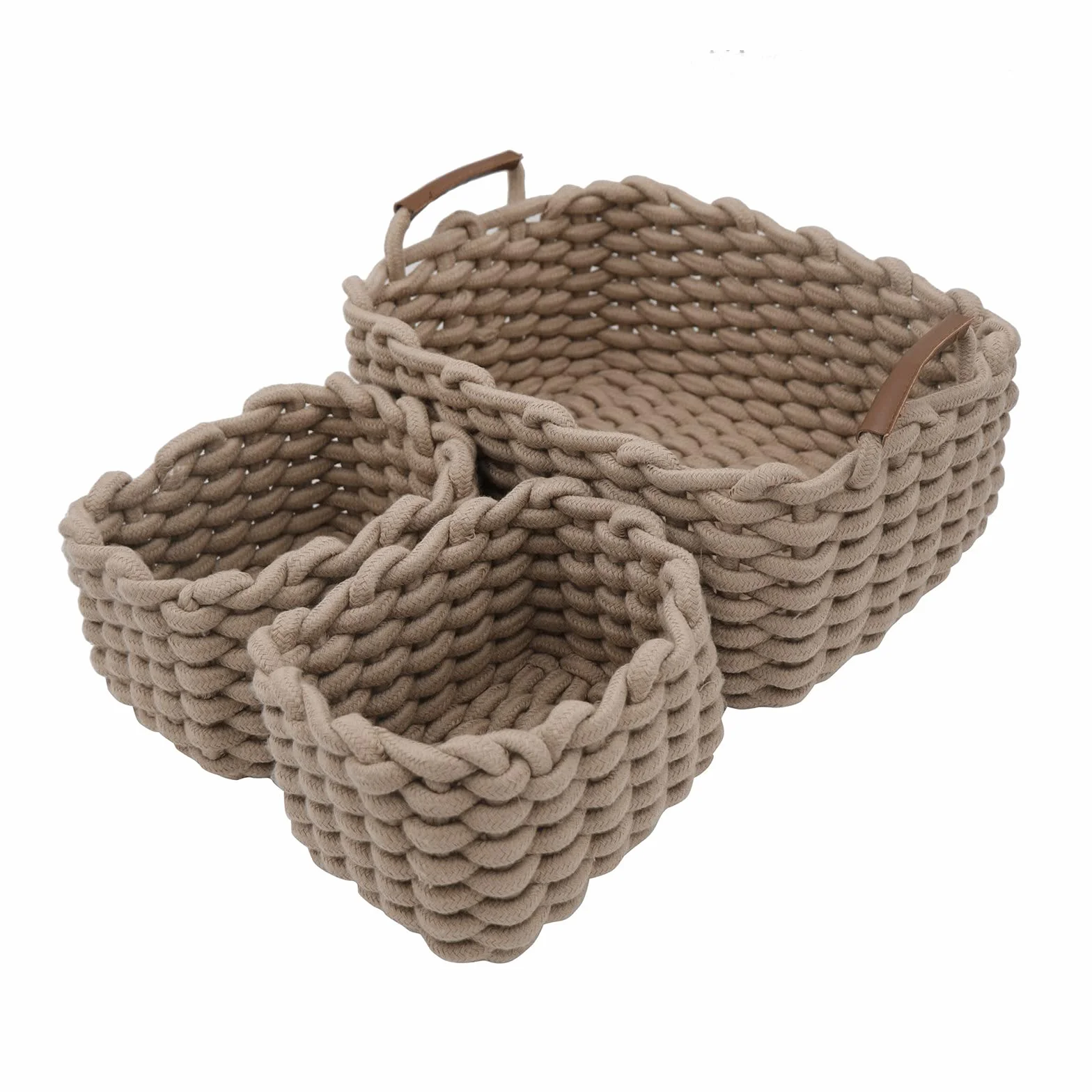 Icegrey Cestini in Corda di Cotone Cesto Contenitore Organizer Cestini Portaoggetti Decorativi Rettangolari Naturali Per Camerette Soggiorno Camera Da Letto Cachi Set di 3