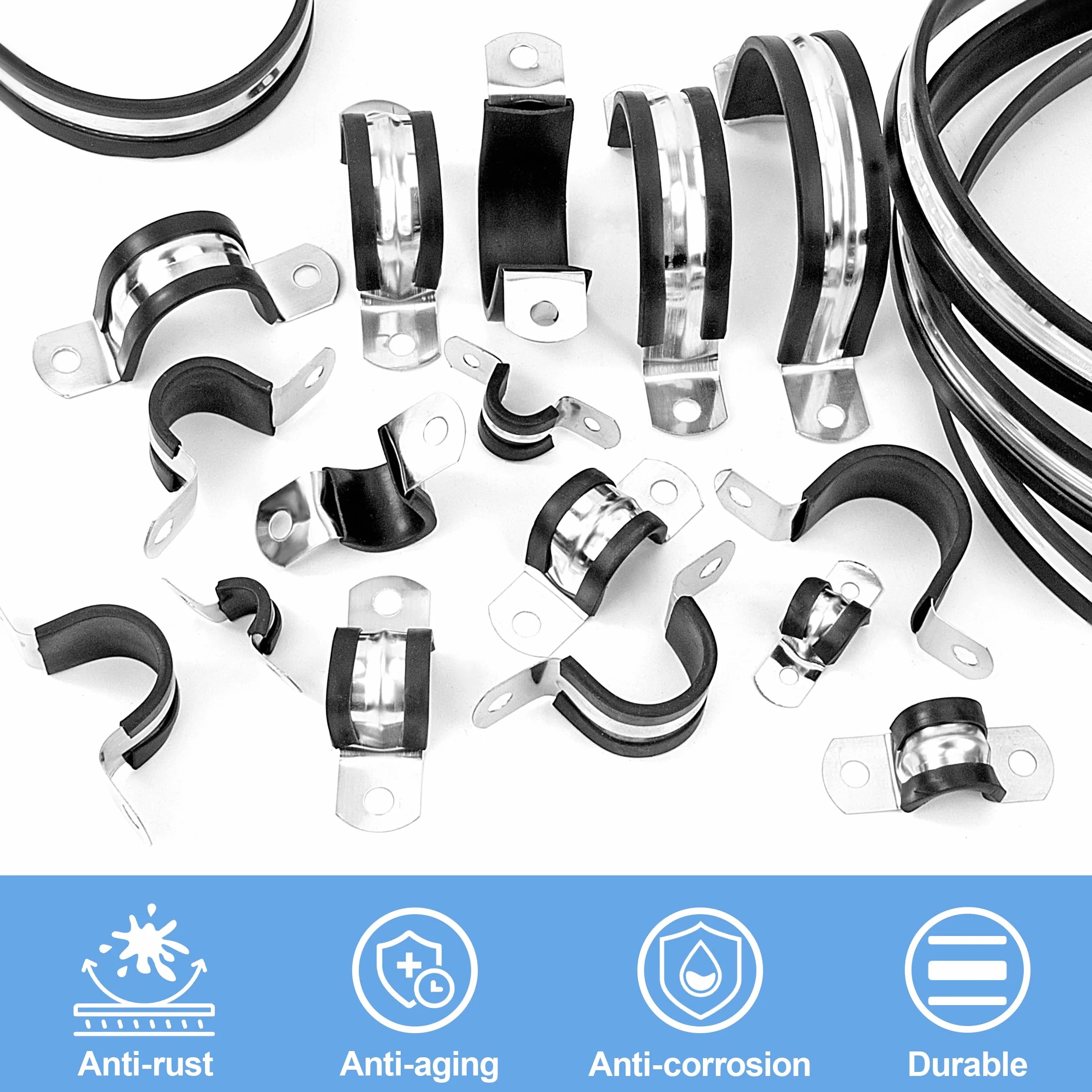 Morsetto per Tubi 48mm Fascette per Tubi a U in Acciaio Inossidabile 304 con Cuscinetto in Gomma Fascette Stringitubo per Tubi 12 Pezzi