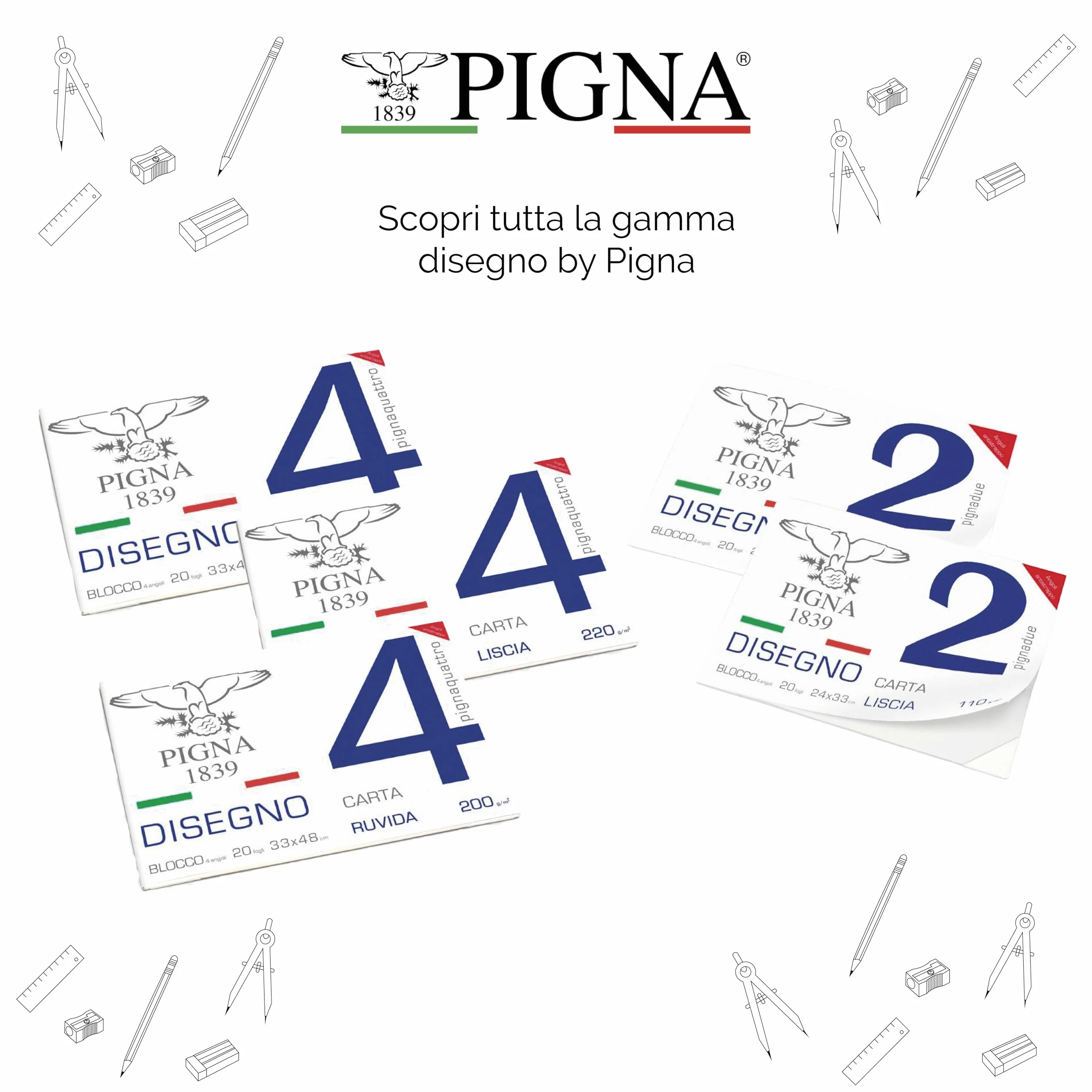 Pigna Blocco da Disegno PignaDue 24x33 cm 20 Fogli 110 g/m² Carta Ruvida