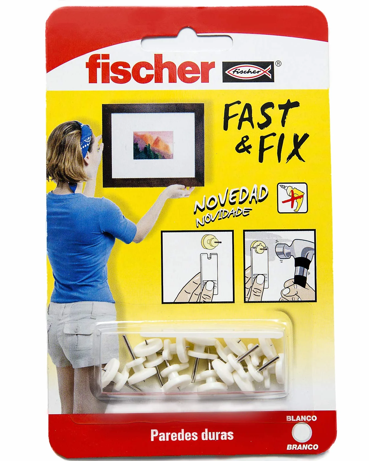 fischer - Appendino base speciale quadri, appendere quadri parete, appendere foto, fissare quadri senza fori, bianco, blister da 12 pezzi, non applicato