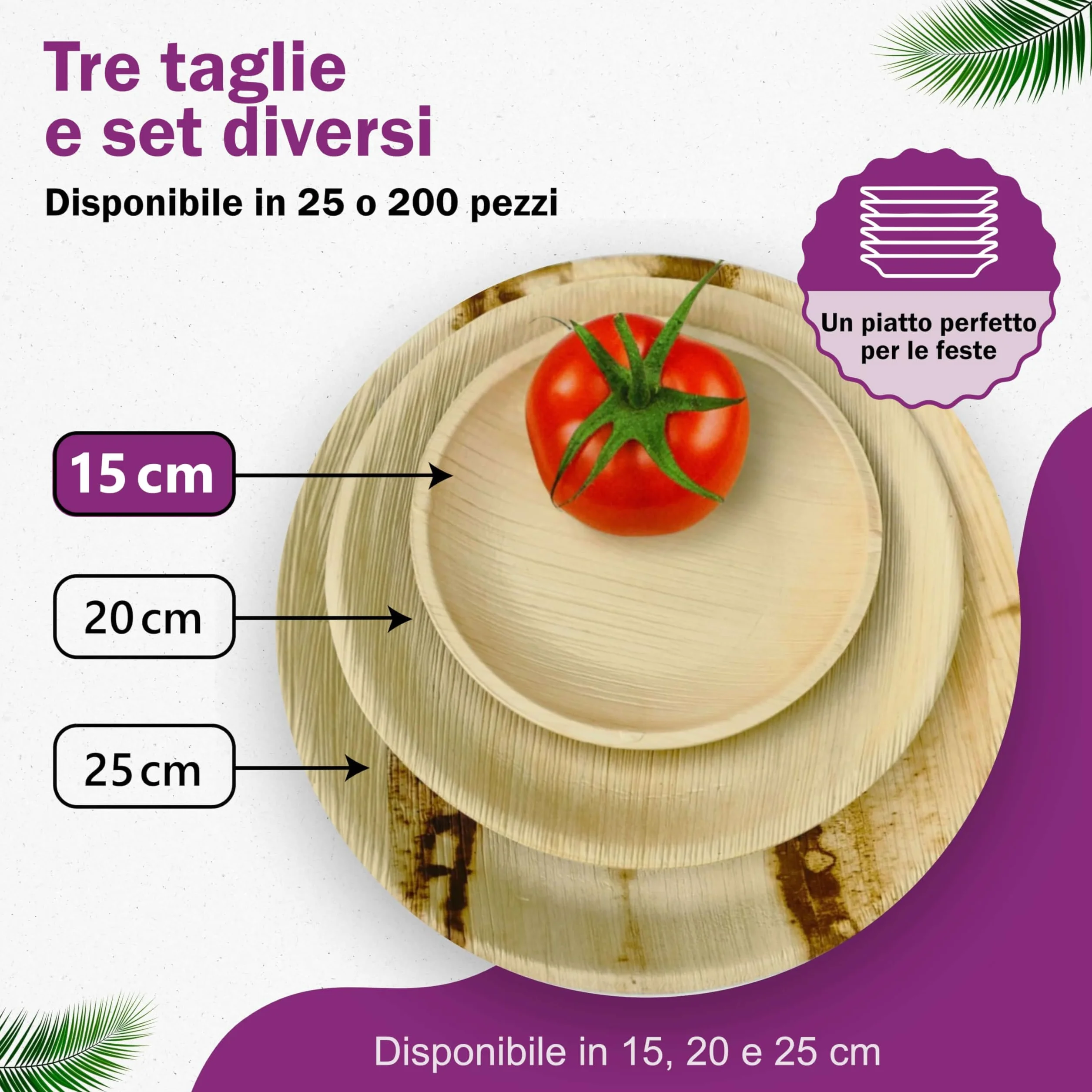 Piatti in Foglia di Palma Ecologici 25 Pz 15x15 cm Rotondi Compostabili usa e getta