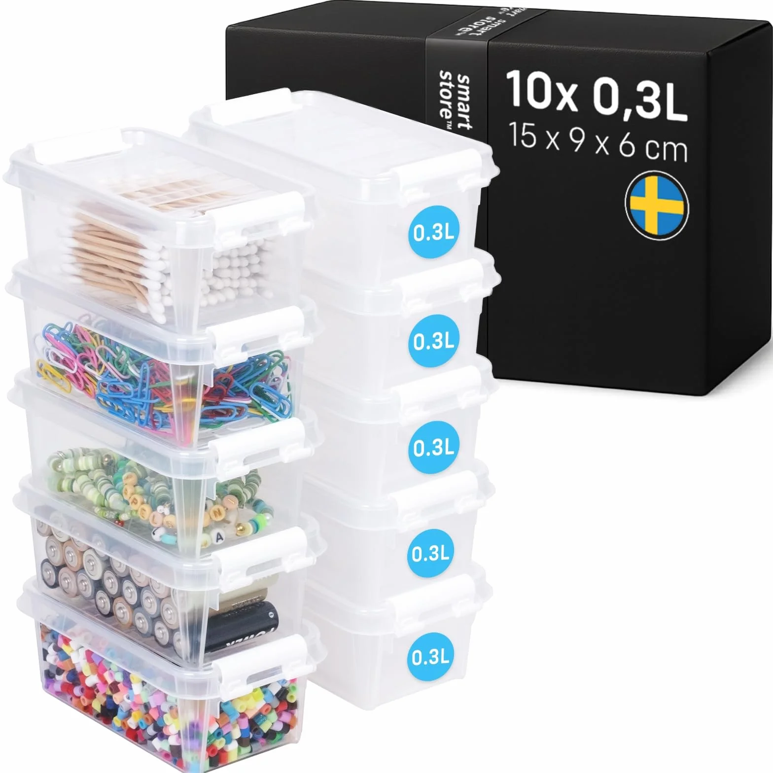 SmartStore Mini Scatole Portaoggetti 0,3L Set da 10 Impilabili Senza BPA Sicure per alimenti