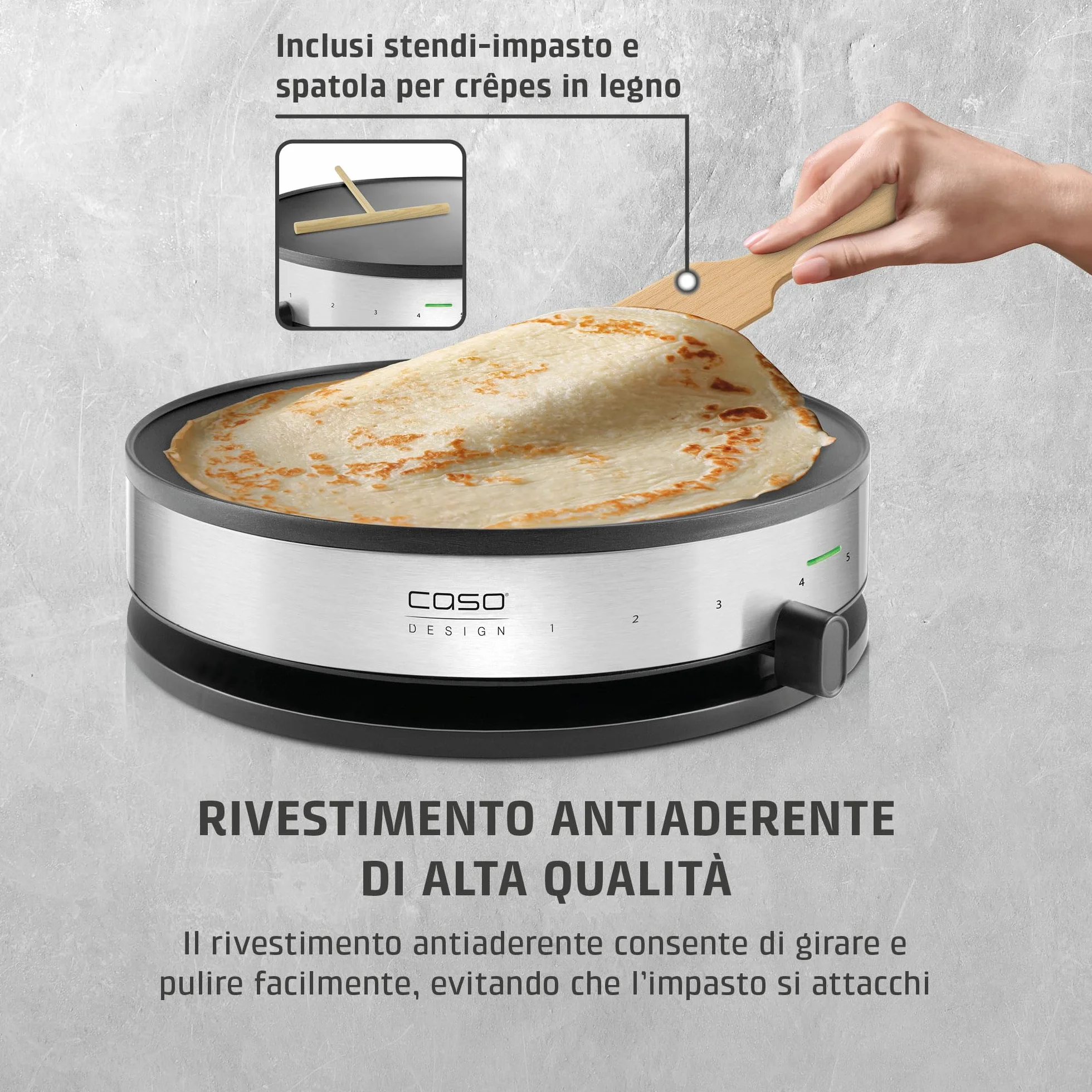 Caso 2930 cm 1300 Design crepes Maker con ampia superficie di cottura, diametro 33 cm, 1300 W
