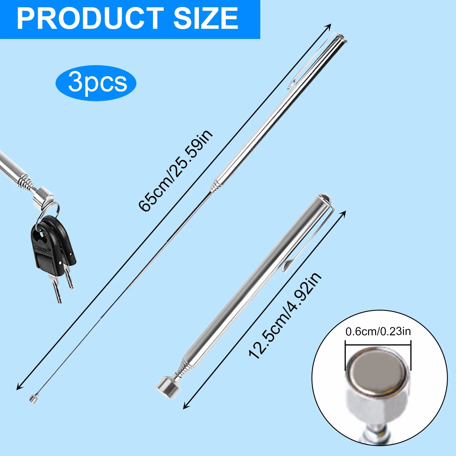 3 Pezzi Calamita Telescopica Penna Calamita da 13 a 64cm Portatile Strumento di Prelievo Magnetico Telescopico per Trovare Bulloni, Dadi, Viti, Pezzi di Metallo