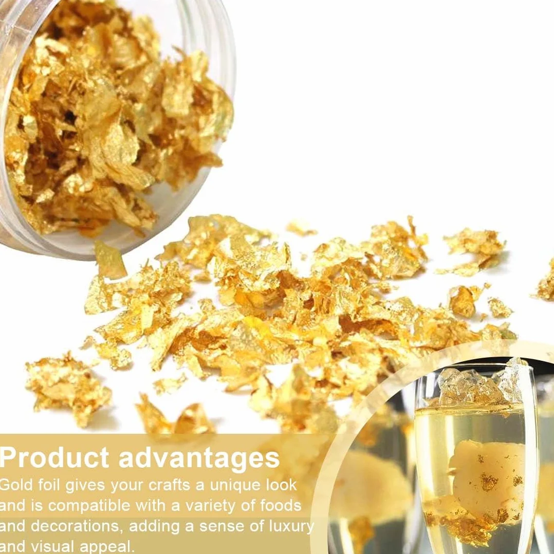 6 Pezzi Bottiglie Oro Alimentare, Foglia Oro Decorazione Per L'Uso Alimentare Perfetta Per Dolci Vino Gelati Uso In Cucina Fai Da Te, Decorazioni Torta Con 2 Pinzette