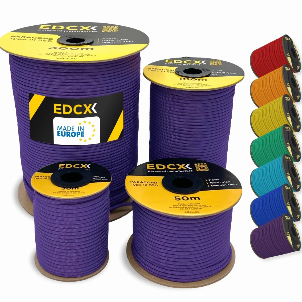 Corda Nylon 4mm Tipo III 550 Paracord 100% Nylon 7 Fili 30-300m