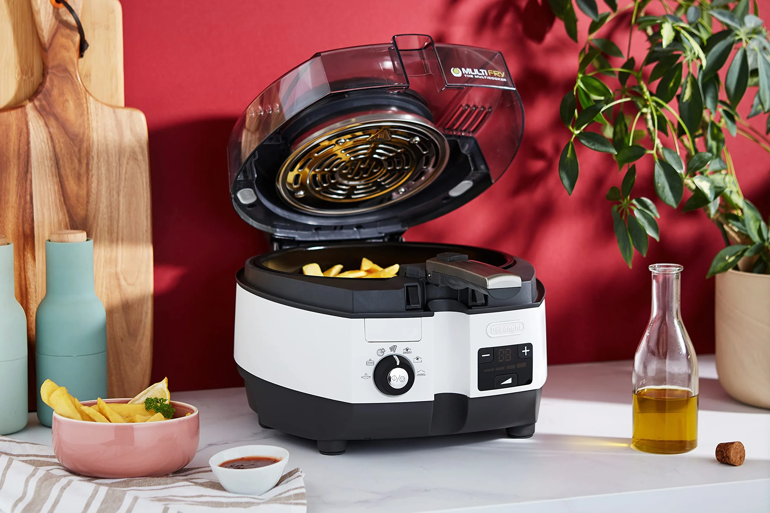 De'Longhi FH1394/2 Friggitrice ad Aria e Multicooker, Cuoce, Frigge e Sforna, Cottura rapida, capacità da 1,7kg e vasca removibile da 5,7L, 4 ricette preimpostate, APP DEDICATA, nero/silver