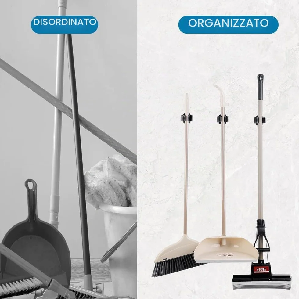 PIQIUQIU 6 supporti per scopa da parete in acciaio inox, porta mocio e scopa, nero