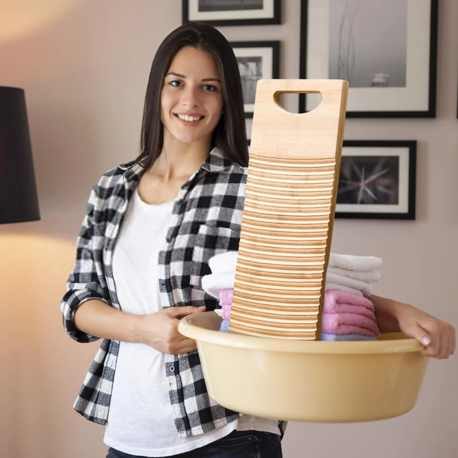 Lavanderia in legno, Lavanderia per bucato - Asse per lavare bucato - Lavanderia in legno, stazioni di lavaggio, motivo ondulato, efficiente lavatrice a mano per la scuola, la casa