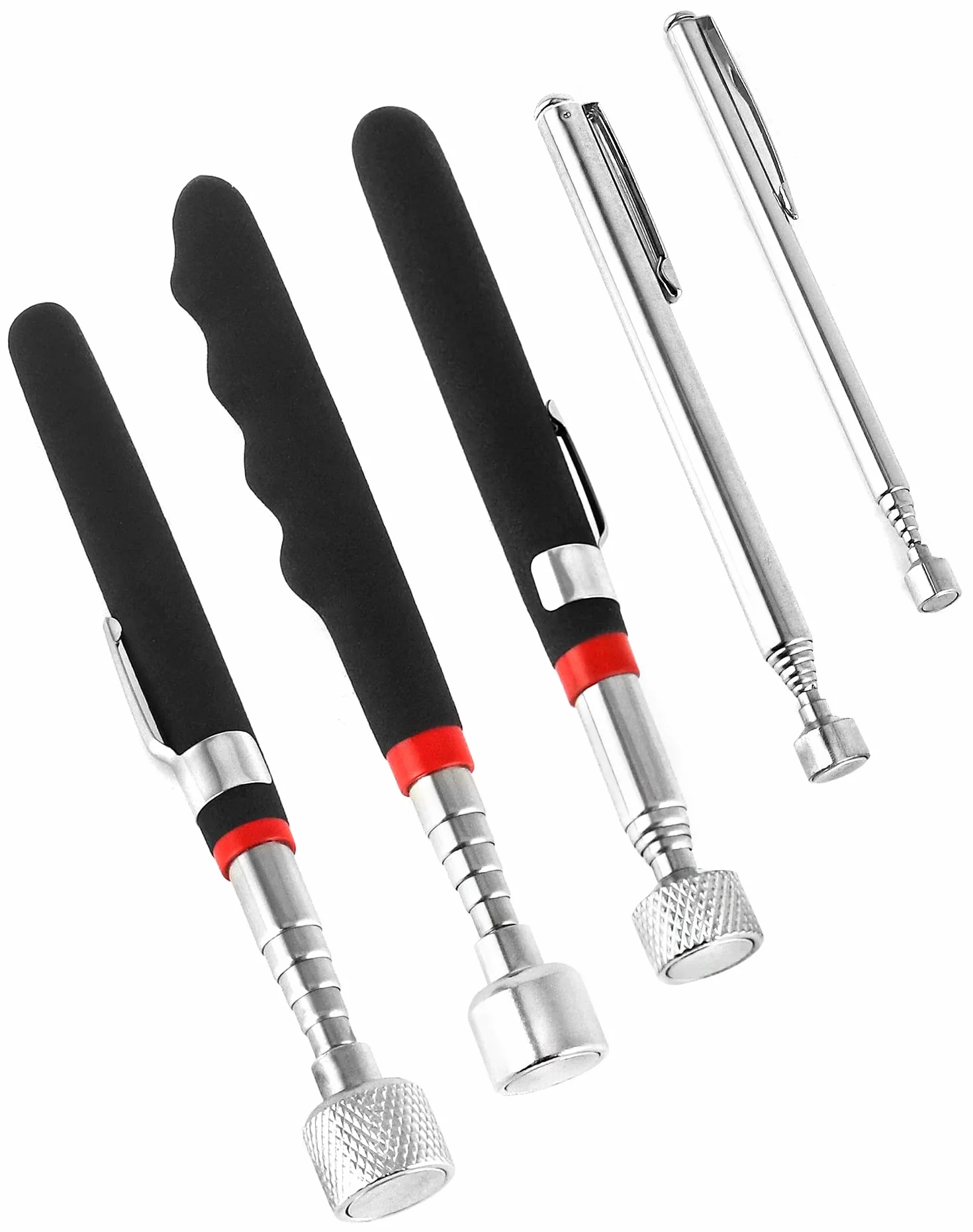 QWORK® 5 Pezzi Asta Telescopica Magnetica, Strumento di Raccolta Magnetico Estensibile, Acciaio Inossidabile, 1.5LB 3LB 10LB 15LB 20LB