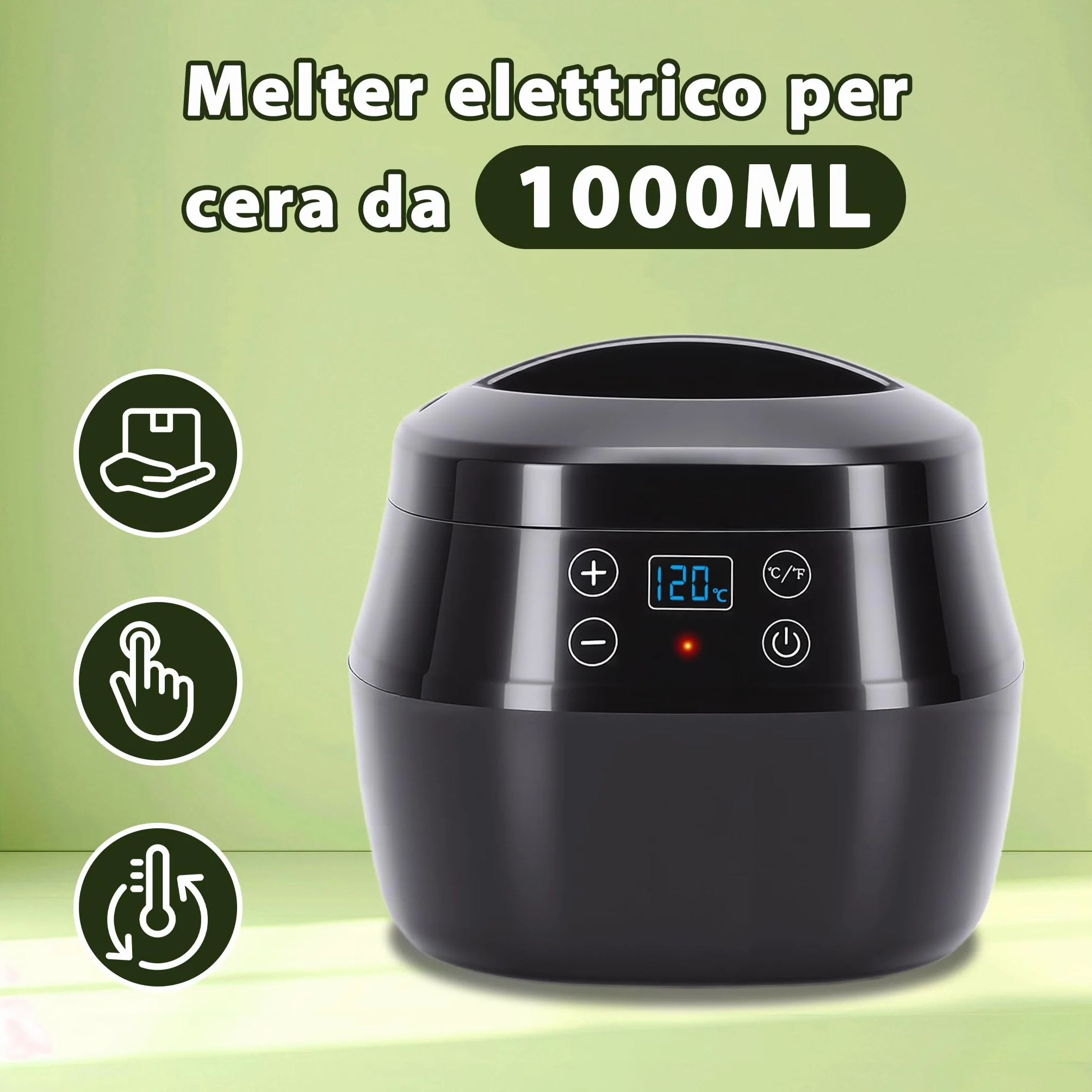 HISUEKIG 1L Sciogli Cera per Candele Elettrico, 150W Pentola per Fusione di Cera con LED Digitale Display, indicatore di temperatura, stoppini, centraggio e cucchiaio per produzione di candele