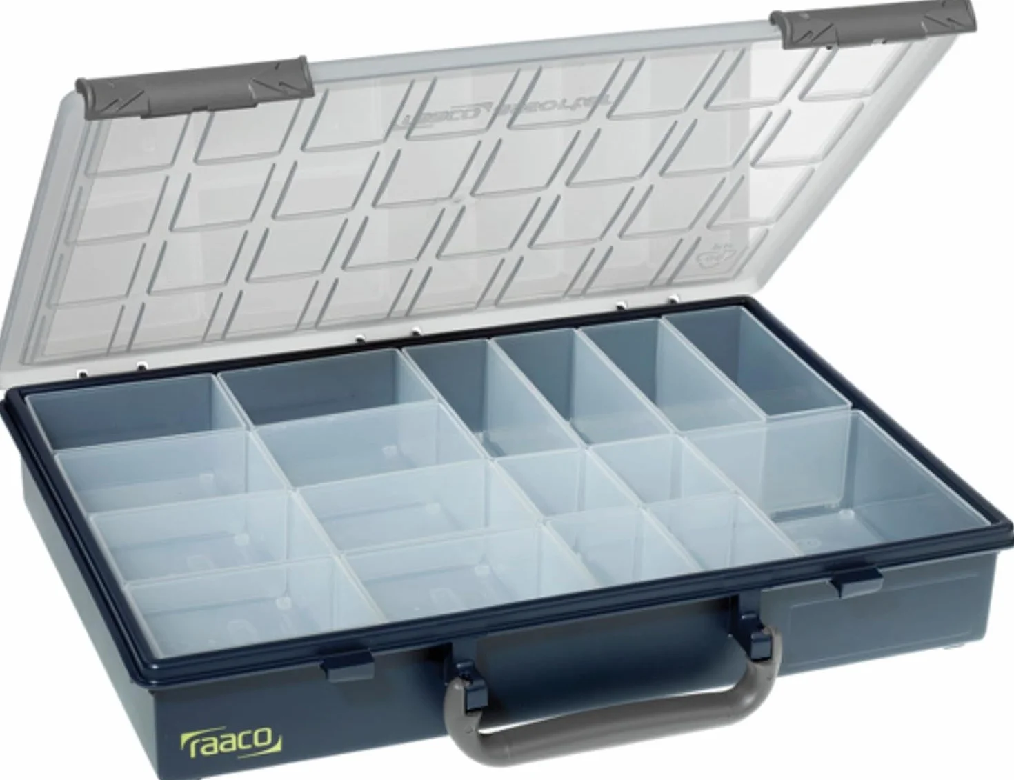 raaco Assorter 55 4x8-17 scatola porta oggetti organizer porta minuteria porta viti, cassetta porta attrezzi in plastica con 17 scomparti, organizer per viti e utensili, leggero e resistente