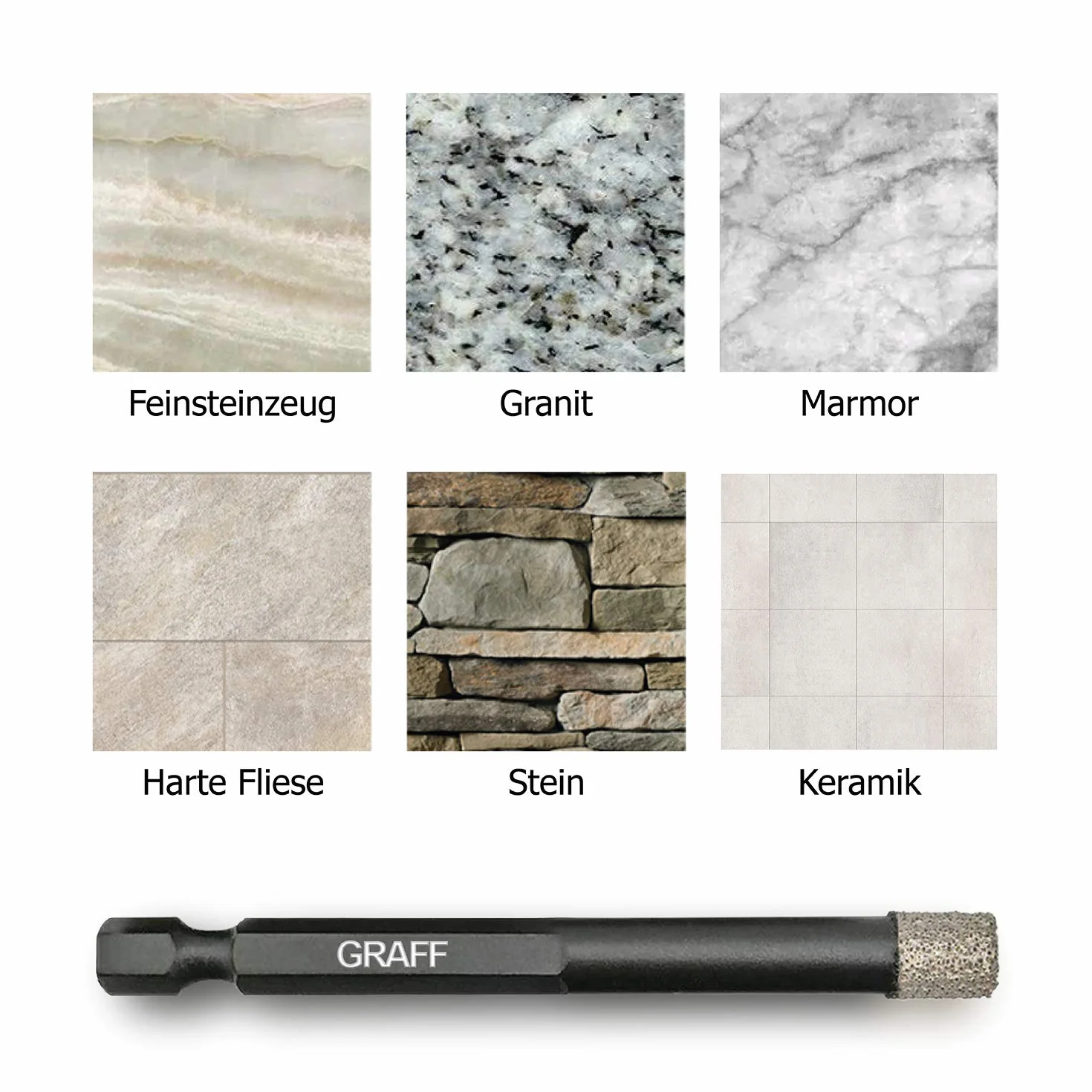 GRAFF 8mm Punte diamantate Gres Porcellanato – Punte Trapano Professionali per Piastrelle, Mattonelle, Granito, Ceramica, Pietra – Trapano con codolo esagonale