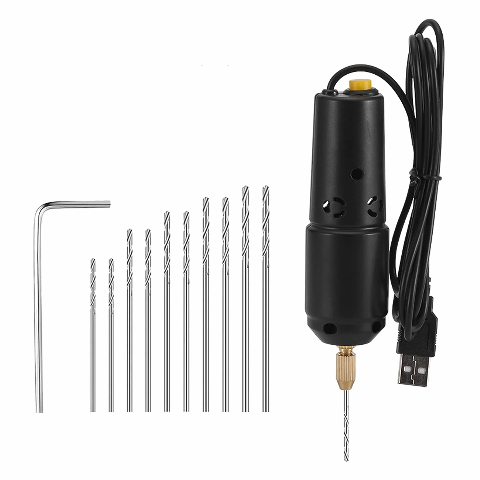 Mini trapano elettrico, mini trapano per fori in perline di cristallo con 10 punte per trapano in legno, portachiavi, ciondoli, orecchini (10 punte (0,8-1,2 mm))