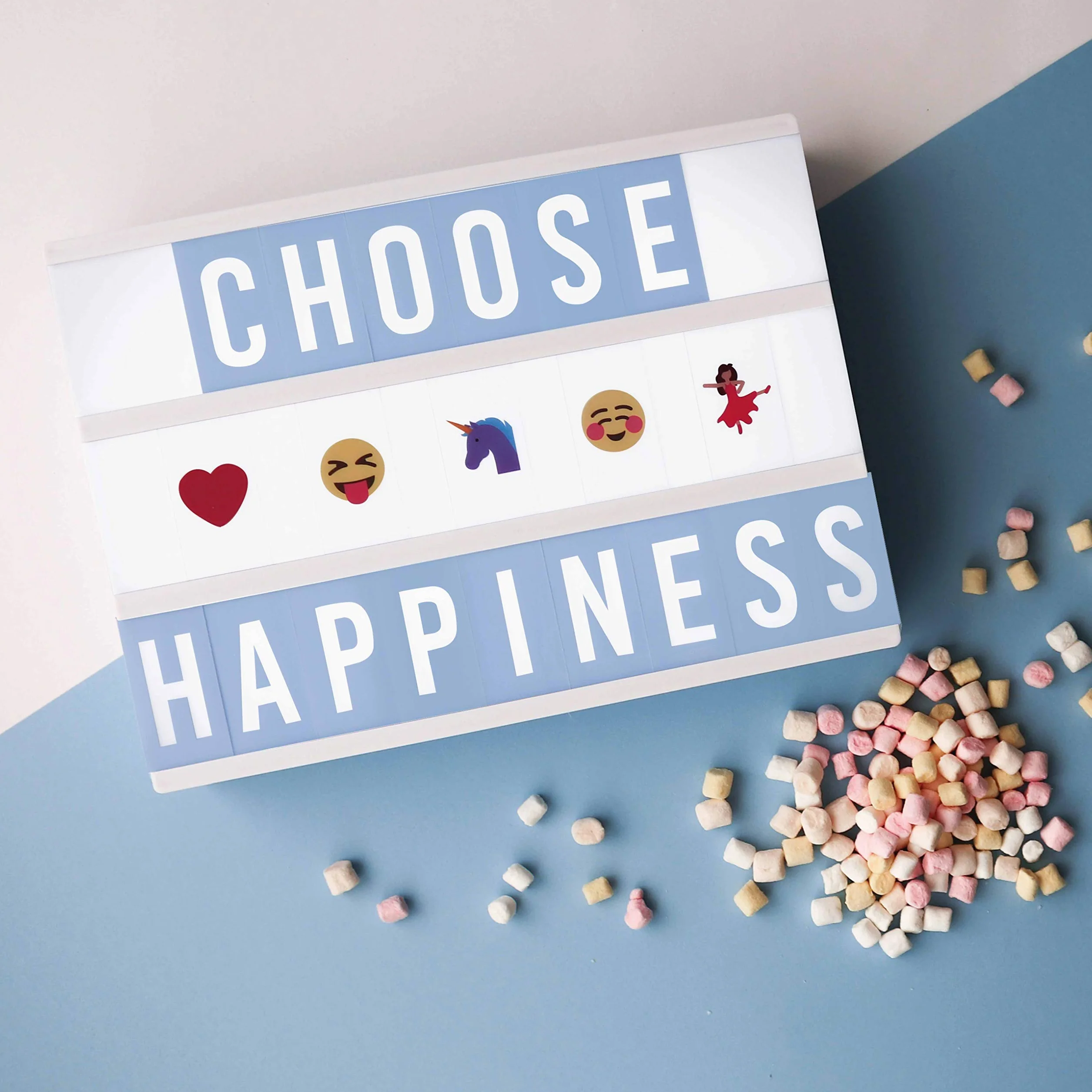 BONNYCO Light Box Blu con 400 Lettere ed Emoji, 2 Pennarelli. Lavagna Luminosa con Lettere, Idee Regalo Bambini per Compleanno e Natale. Scritte Luminose per Decorazioni Camera Ragazzo e Bambino