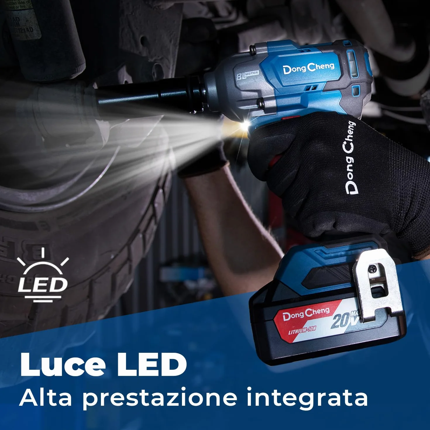 Dong Cheng Avvitatore a impulsi a batteria 20V 4,0 Ah brushless attacco 1/2" 3 velocità