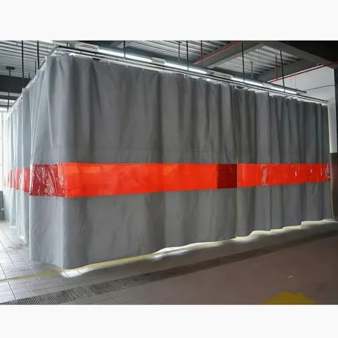 Tenda per Saldatura Rivestita in Silicone, Spessore 1 mm, Schermo ignifugo con Finestra di visualizzazione Rossa, Occhielli Resistenti, barriera Resistente al Calore per Officina Industriale