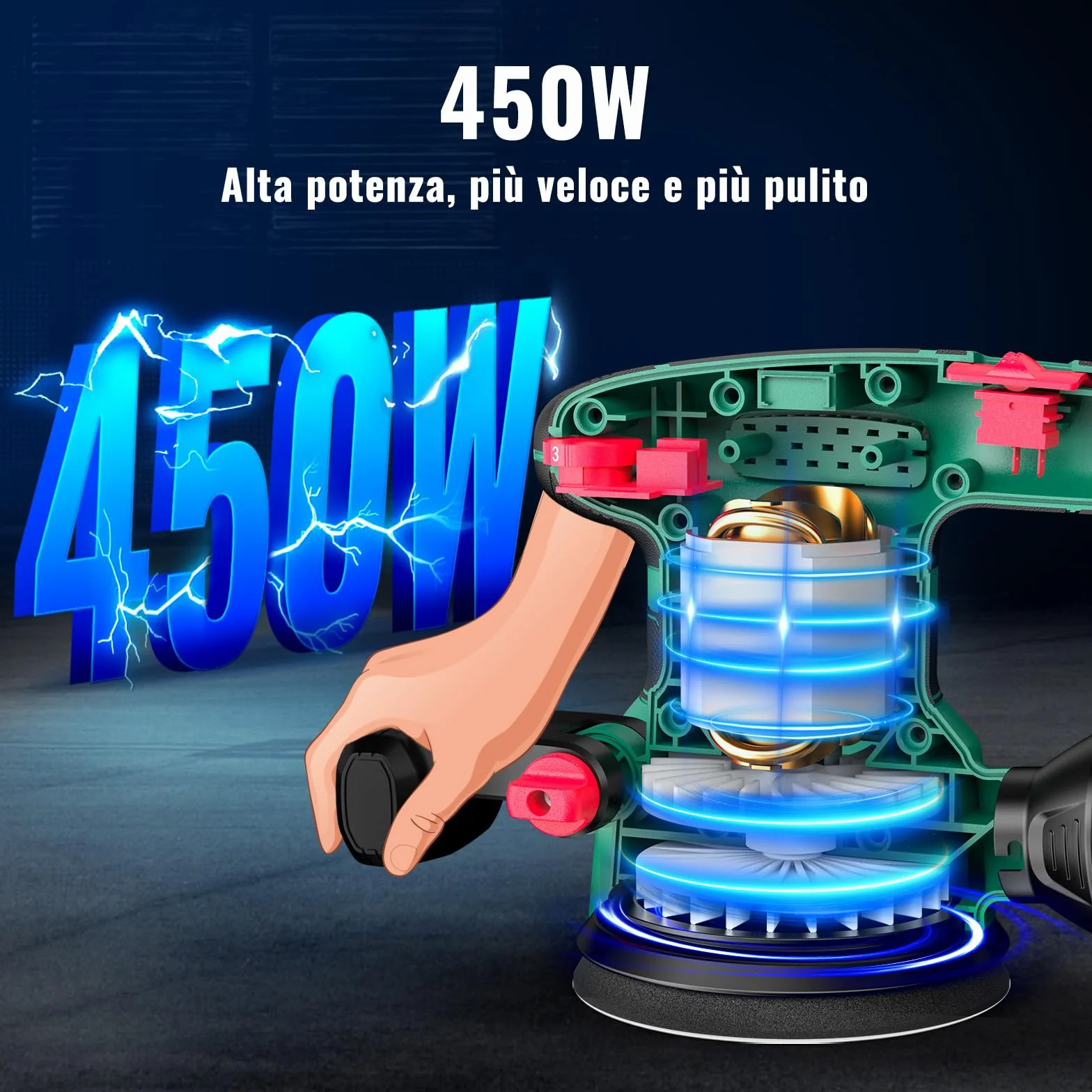 HYCHIKA 450W Levigatrice Orbitale 125mm 6 Velocità 6000-12000 OPM