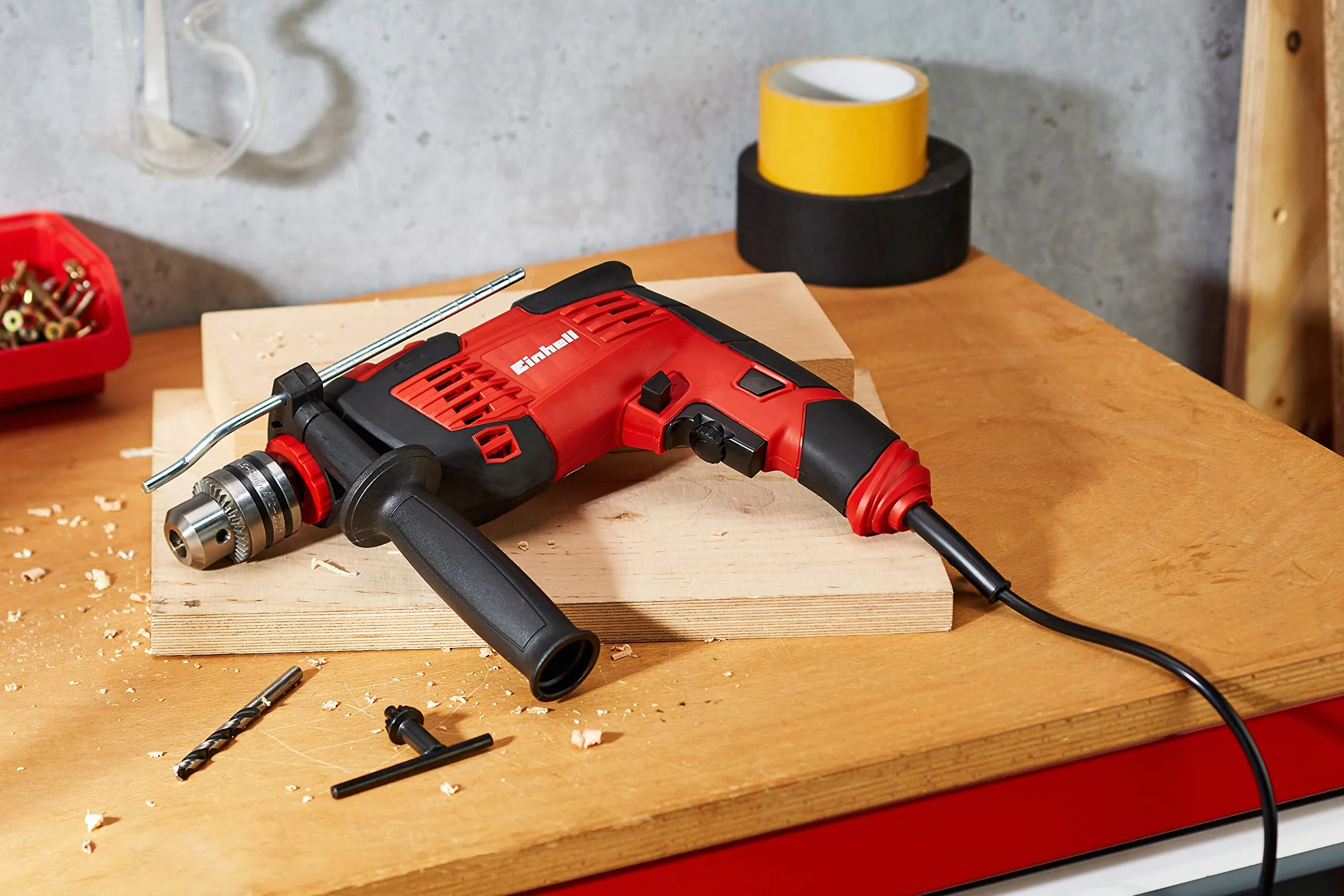 Einhell TC-ID 1000 E Trapano a Percussione, Impugnatura Antiscivolo, 1000 W, Rosso, Nero