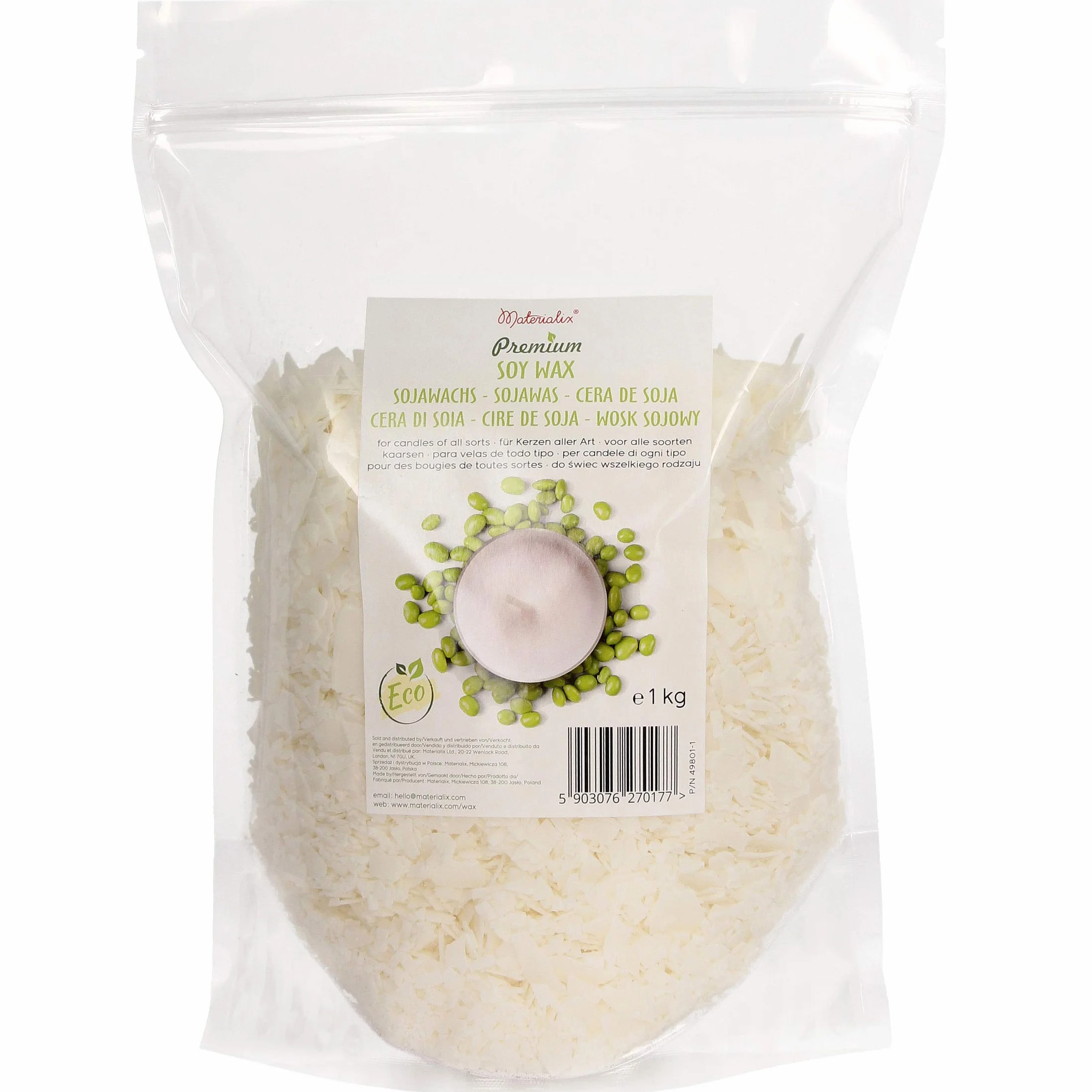 Materialix Cera di soia premium - varie dimensioni - cera di soia ecologica naturale per la produzione di candele (1kg)
