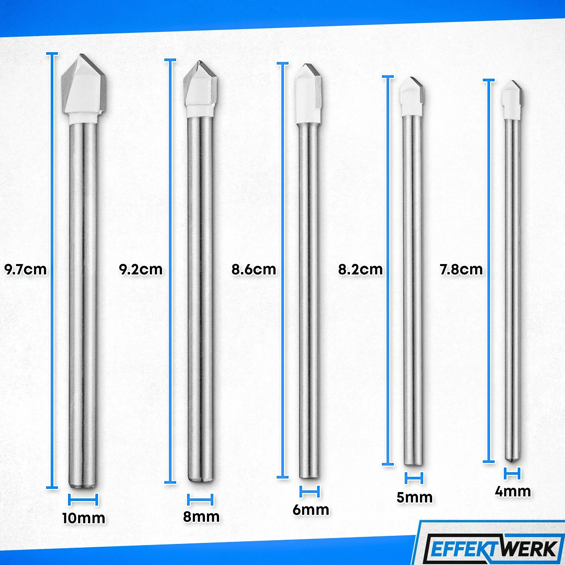 Set di 5 punte per trapano per piastrelle in ceramica - 4/5/6/8/10 mm - Punta in carburo di tungsteno per ceramica, cemento morbido, mattoni, piastrelle e porcellana