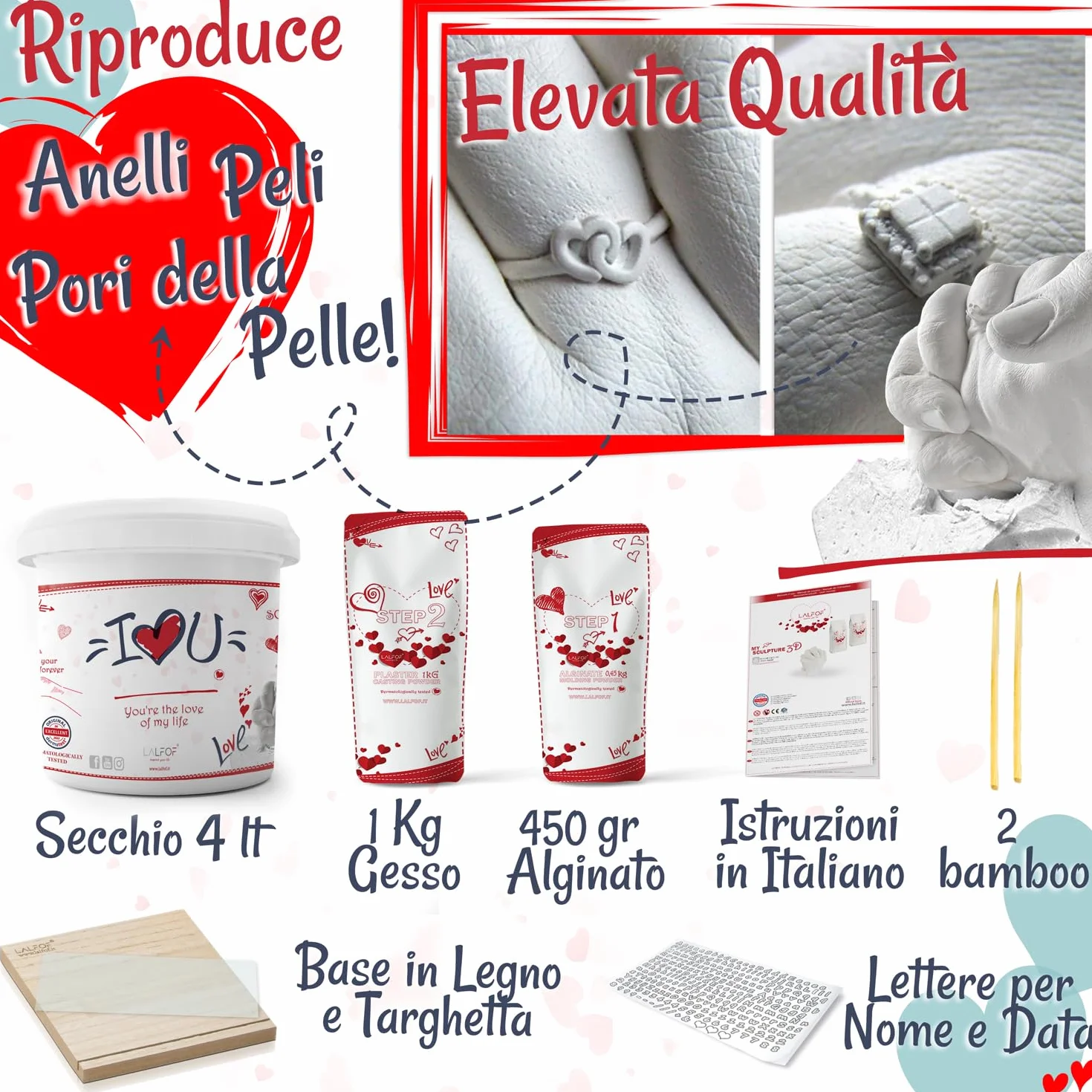 Lalfof® Calco Mani Coppia con NOMI | Regalo anniversario per lui lei | Regali per lui/lei con gesso per stampi dermatologicamente testato | Regalo fidanzato fidanzata coppia anniversario matrimonio