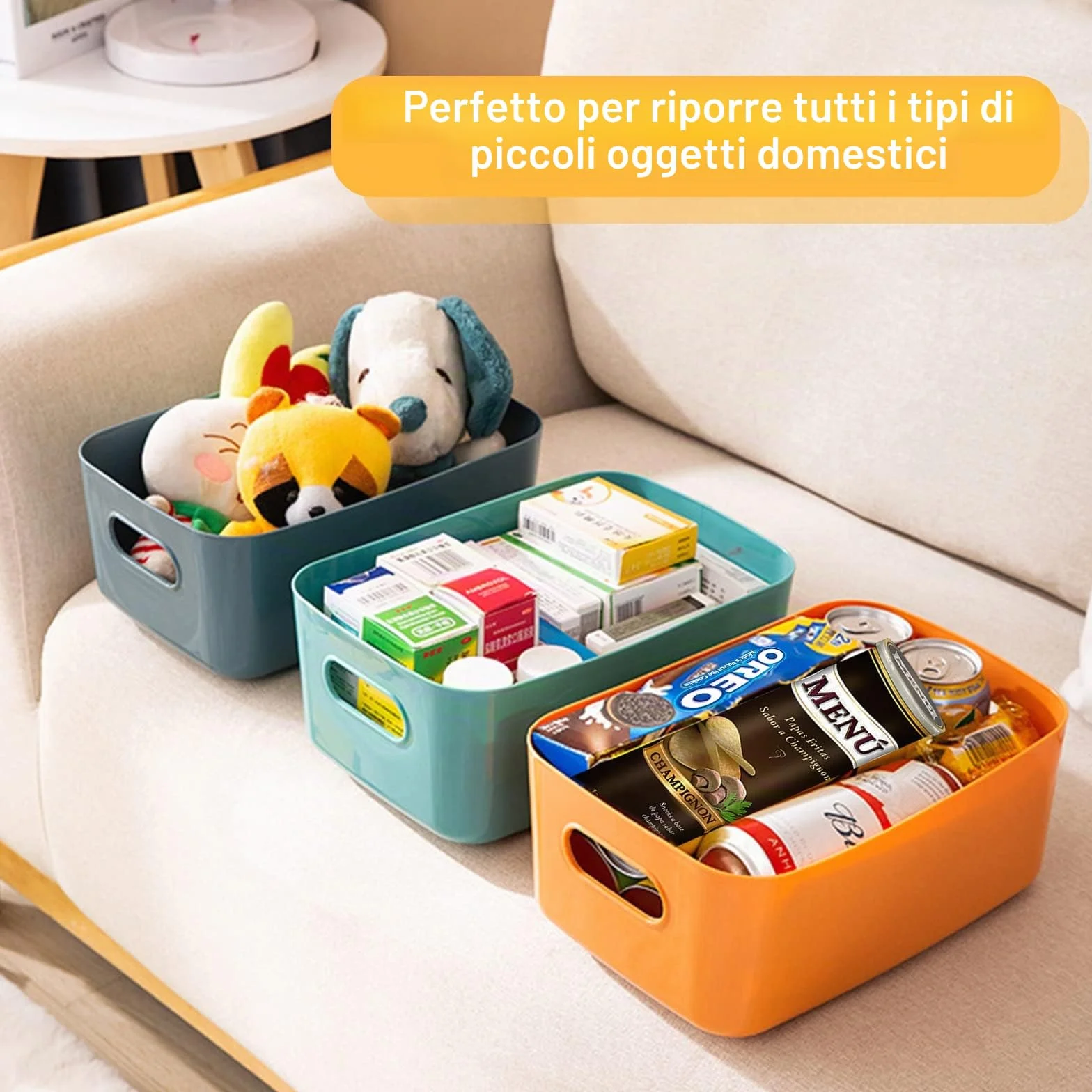 Cestini Portaoggetti di Plastica con Maniglia, Organizer per Cucina Armadio Ufficio Bagno Casa, 10 Pezzi 2 Dimensioni