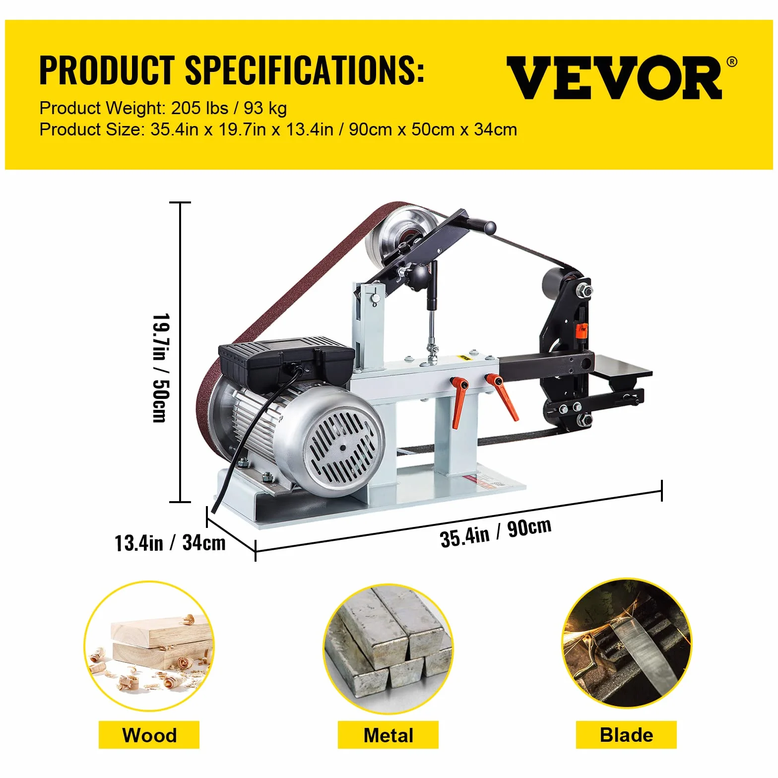 VEVOR Levigatrice Elettrica a Nastro 1,5KW, Smerigliatrice a Nastro Velocità 2800r/min, Levigatrice a Nastro con Diversi Tipi di Rettifica, per Lucidatura di Utensili, Metalli, Legno, Acrilico