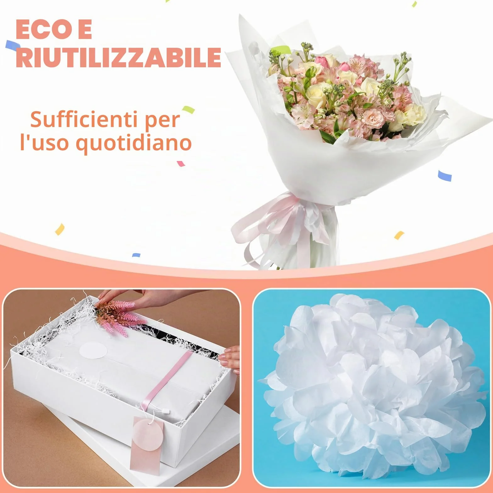 MICHIHOMIE Carta Velina Bianca 110 Fogli 50 x 70cm per Regalo Decorazione